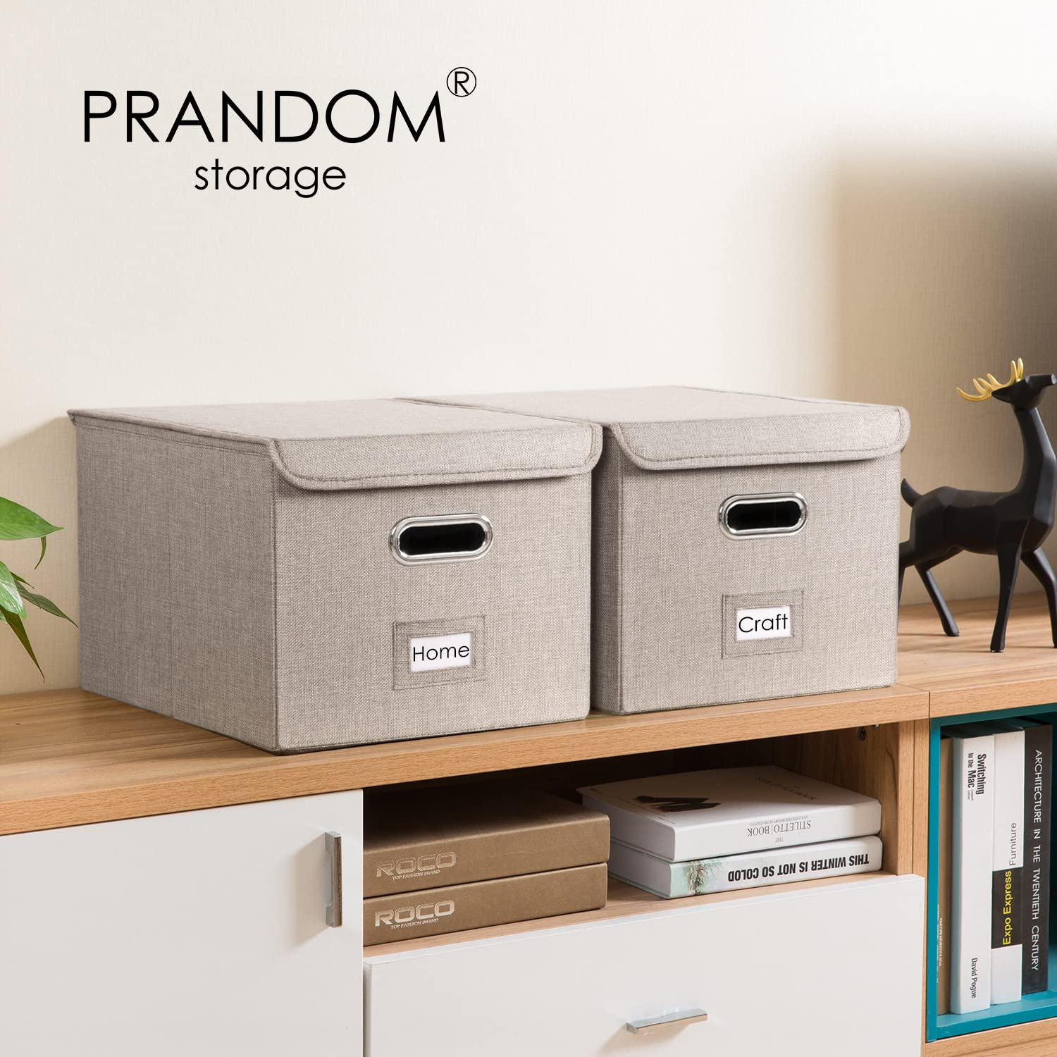 PRANDOM Collapsible File Organizer Box Set of 1 - Decorative Linen Storage with Lid for Hanging Folders, Letter Size (15x12.2x10.75 inch) - Perfect for Office, Home, Cabinet & Document Organization - Light Grey