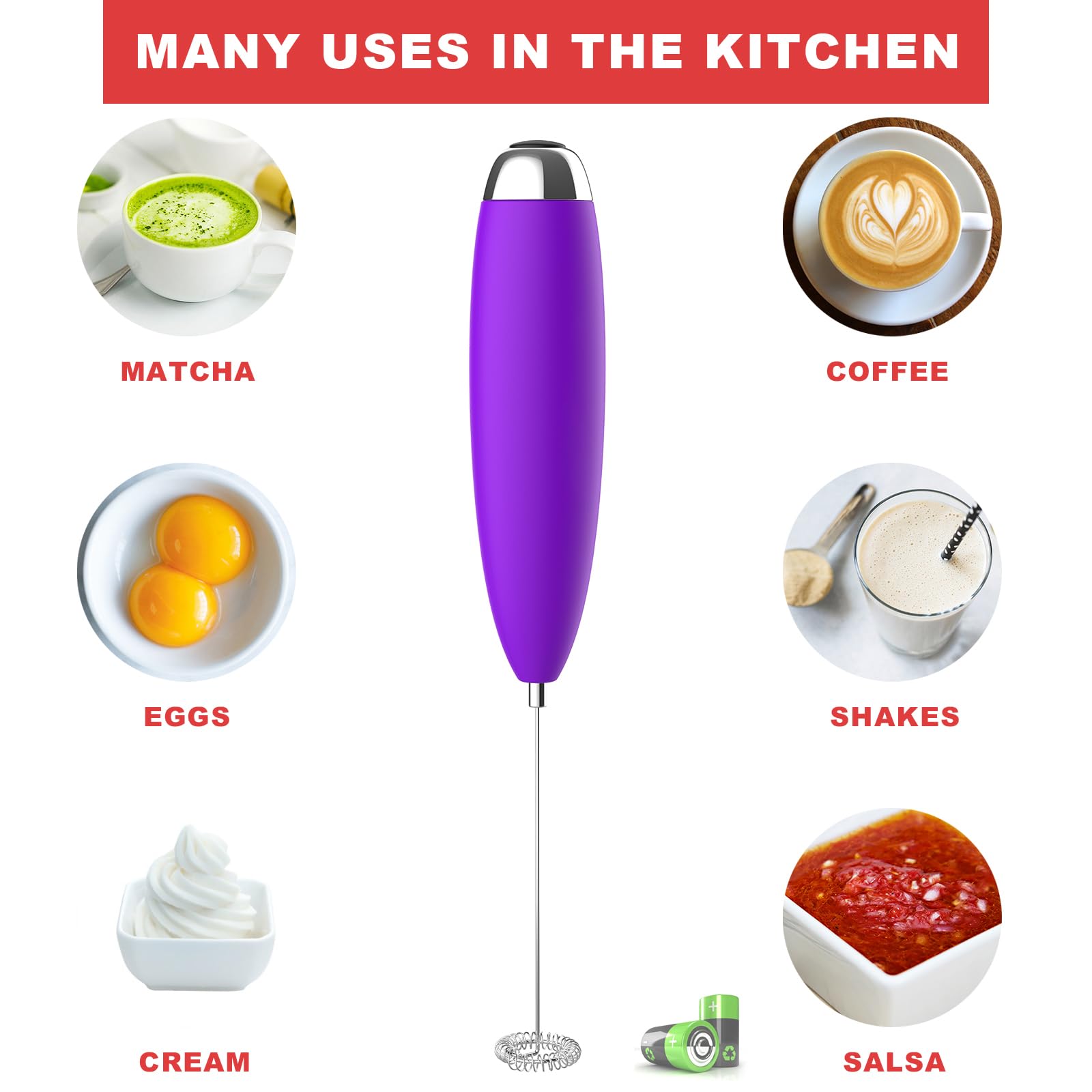 Electric Milk Frother for Coffee & Matcha - Upgraded Handheld Mini Whisk, Foamer & Drink Mixer for Cappuccino, Frappe, Hot Chocolate | Perfect for Home, Office & Coffee Shops (Violet)