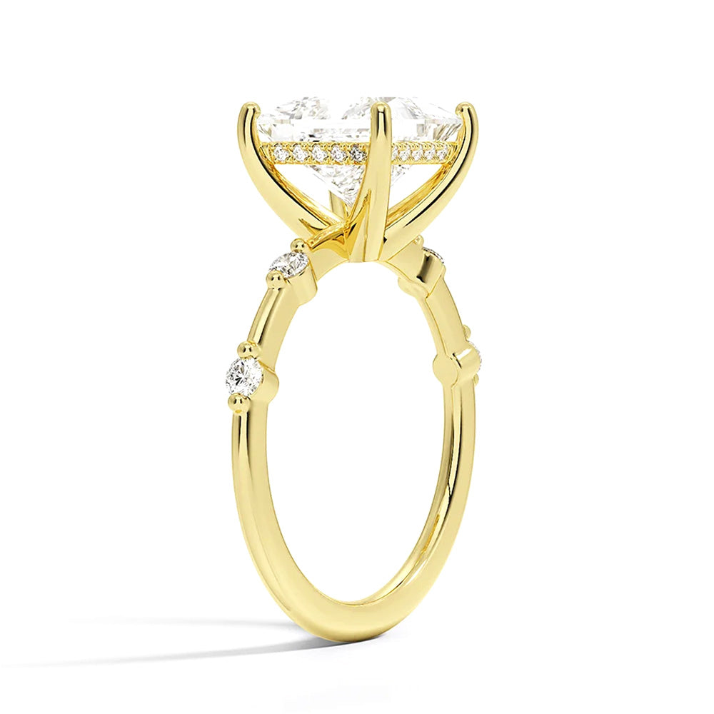 Princess Cut Moissanite Engagement Ring with Diamond Accent Band & Hidden Halo - Perfect for Proposals, Weddings & Anniversary Gifts