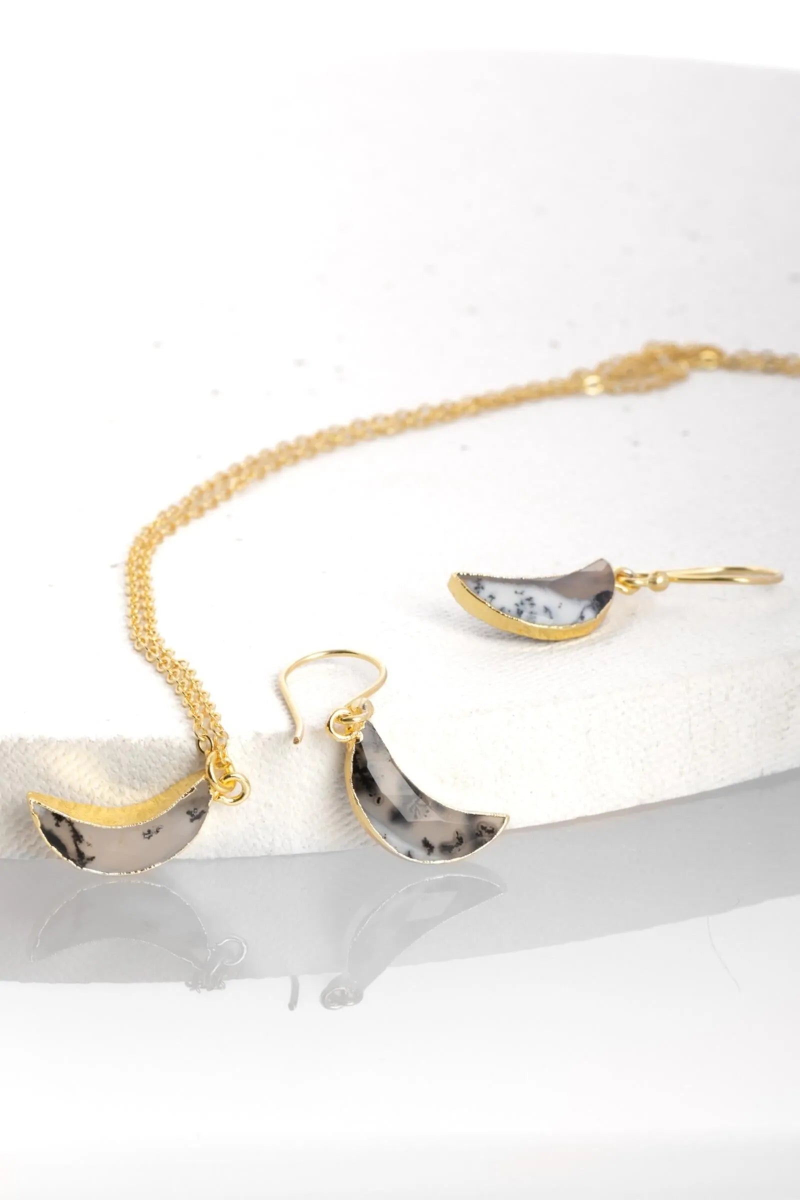Moon Gemstone Mini Earring and Necklace Set - Sterling Silver Dainty Jewelry for Women | Perfect for Everyday Wear, Date Nights & Special Occasions