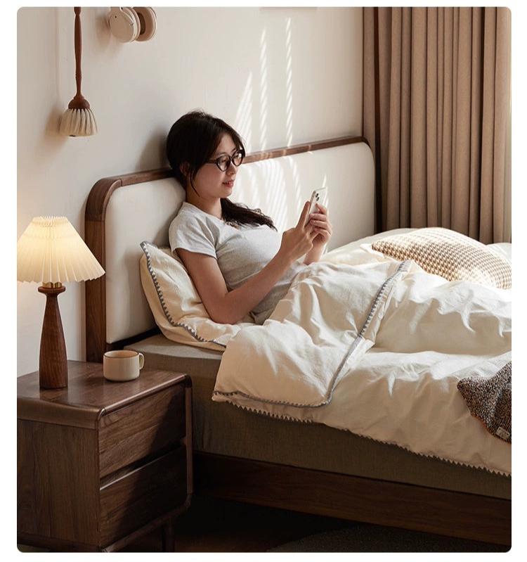 Premium Black Walnut Solid Wood Platform Bed Frame - Minimalist Modern Bedroom Furniture for Master Bedroom, Guest Room & Dorm Use