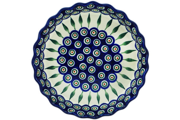 10-Inch Fluted Pie Dish with Peacock Leaves Design - Perfect for Baking Apple Pies, Quiches & Tarts | Elegant Ceramic Pie Pan for Thanksgiving & Holiday Desserts