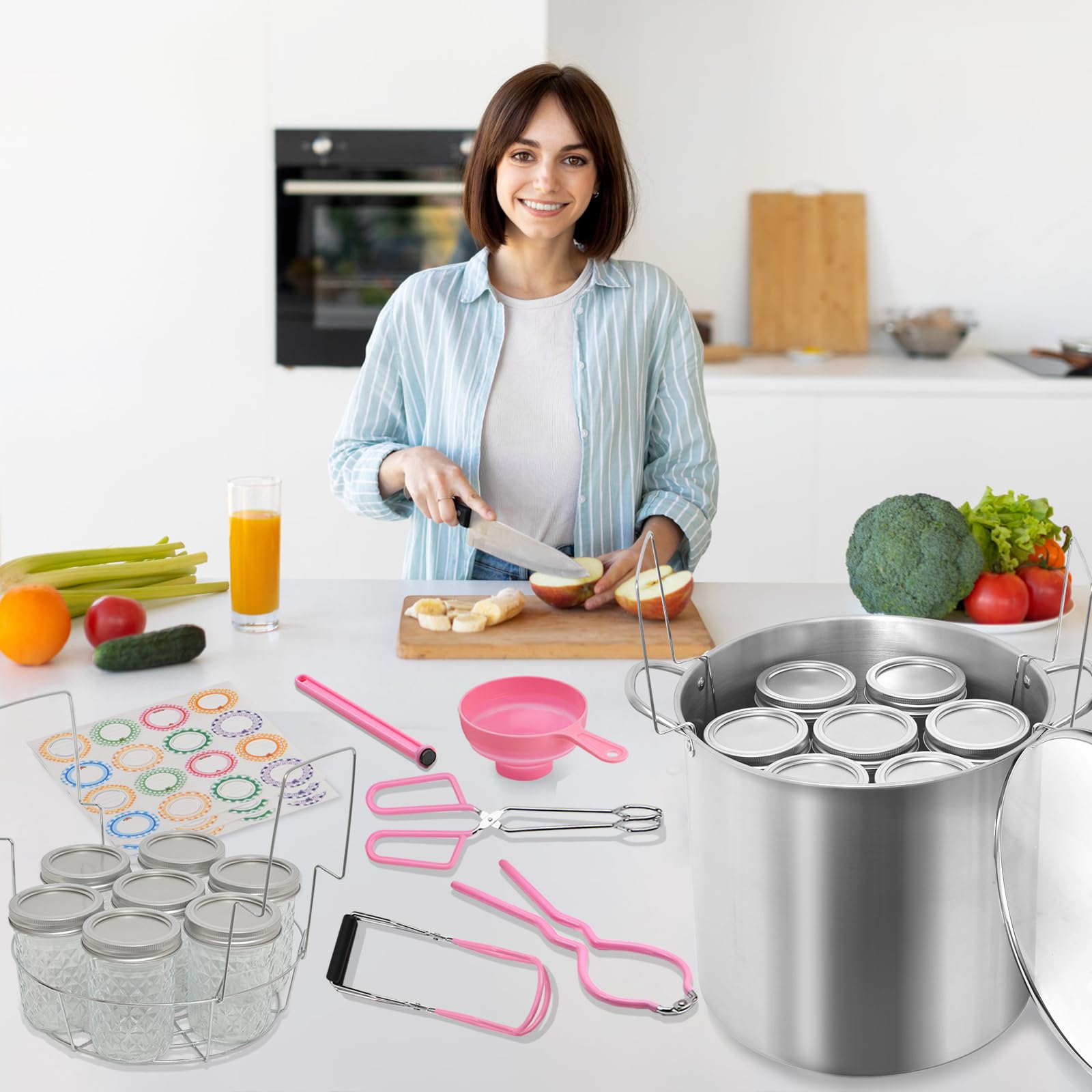 21.5QT Stainless Steel Water Bath Canner Pot with Rack & Lid - Complete Canning Kit Includes Mason Jars, Tongs & Accessories - Perfect for Home Canning, Preserving Fruits, Vegetables, Jams & Pickles