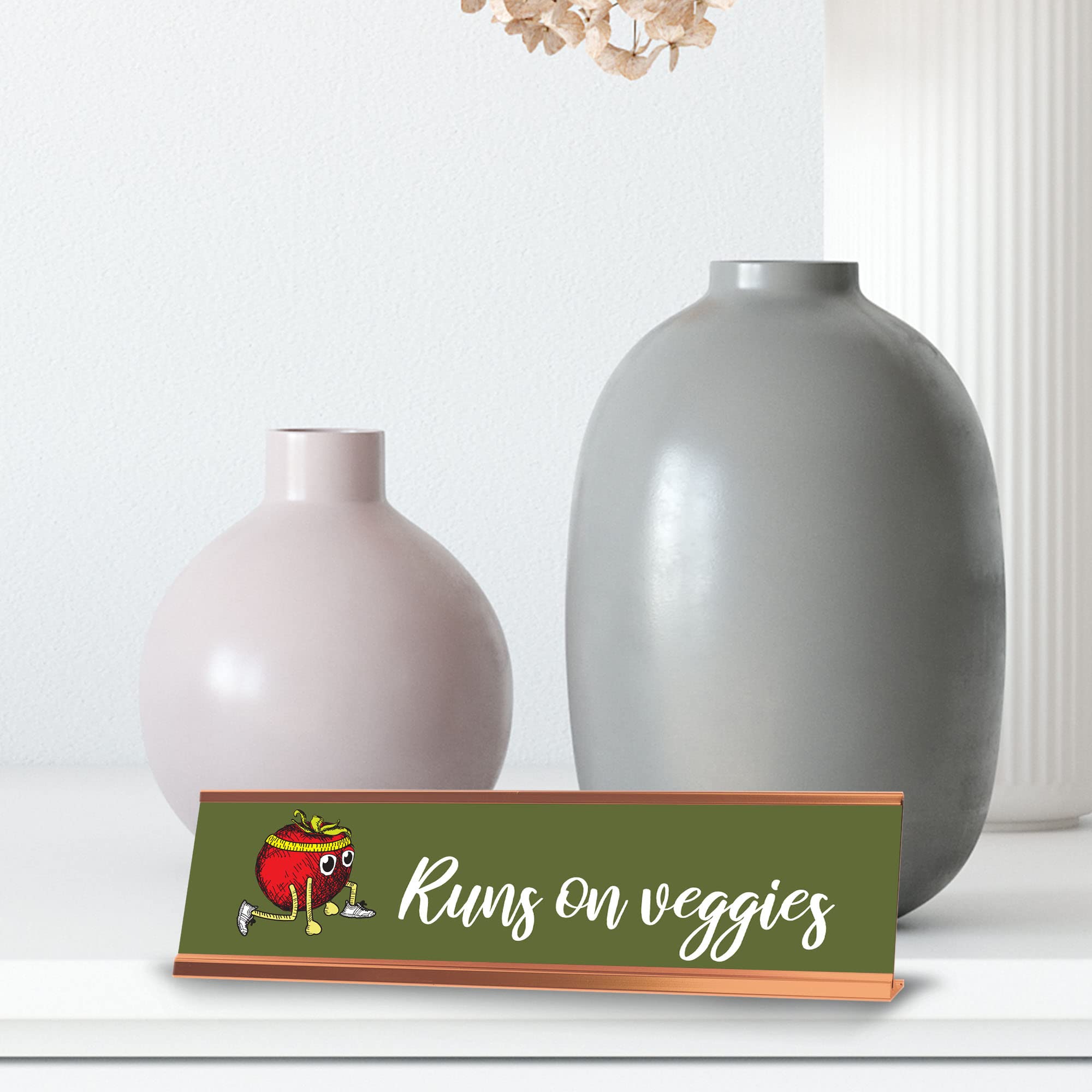 Runs On Veggies Gold Frame Desk Sign (2x8