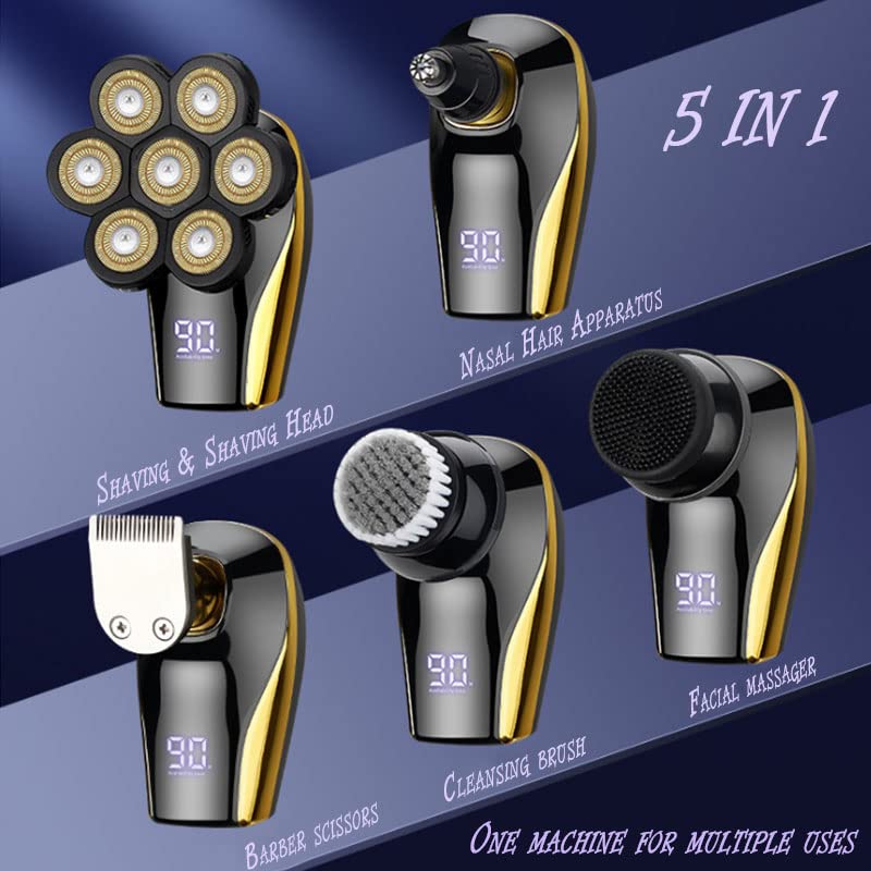 5-in-1 Rechargeable Electric Razor for Men - 7-Blade Wet/Dry Shaver & Beard/Body Trimmer | Grooming Kit for Smooth Shaving at Home, Travel & Gym