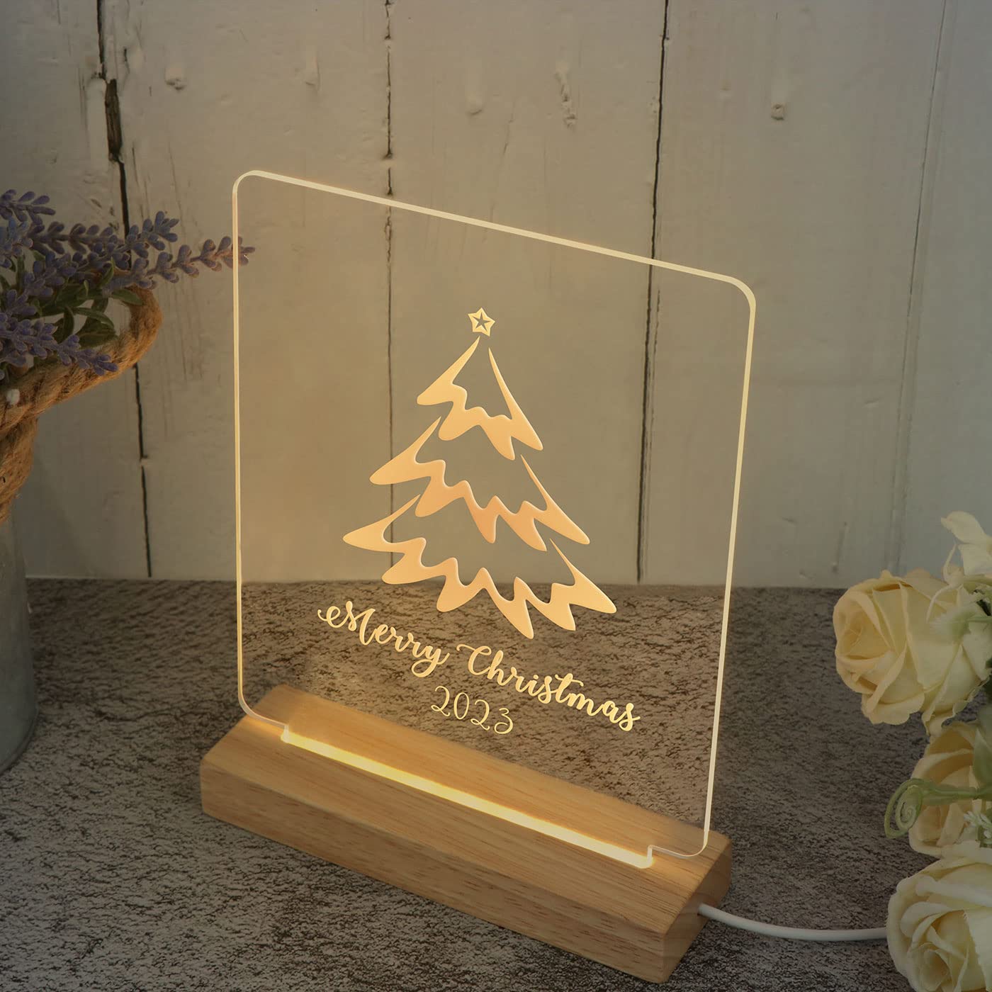 Personalized Wooden LED Night Light for Kids - Custom Name Nursery Lamp with USB Cable & Switch - Warm White Child's Bedroom Decor (Style 22) | Perfect for Bedtime, Nursery Room & Kids' Nighttime Comfort