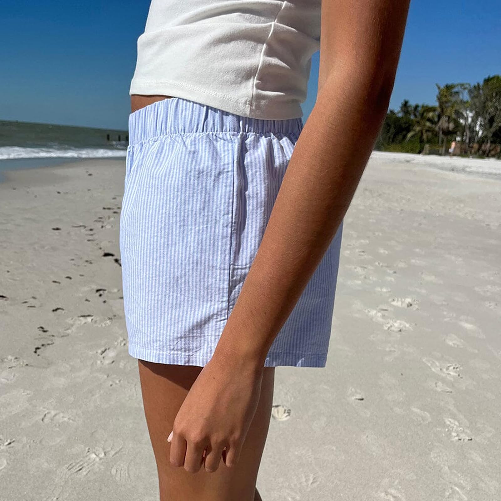 Seyurigaoka Women's Striped Boxer Shorts - Y2K Pinstripe Lounge Shorts with Button Front for Sleepwear & Summer Outfits | Perfect for Pajama Bottoms, Lounging & Casual Outings 2024