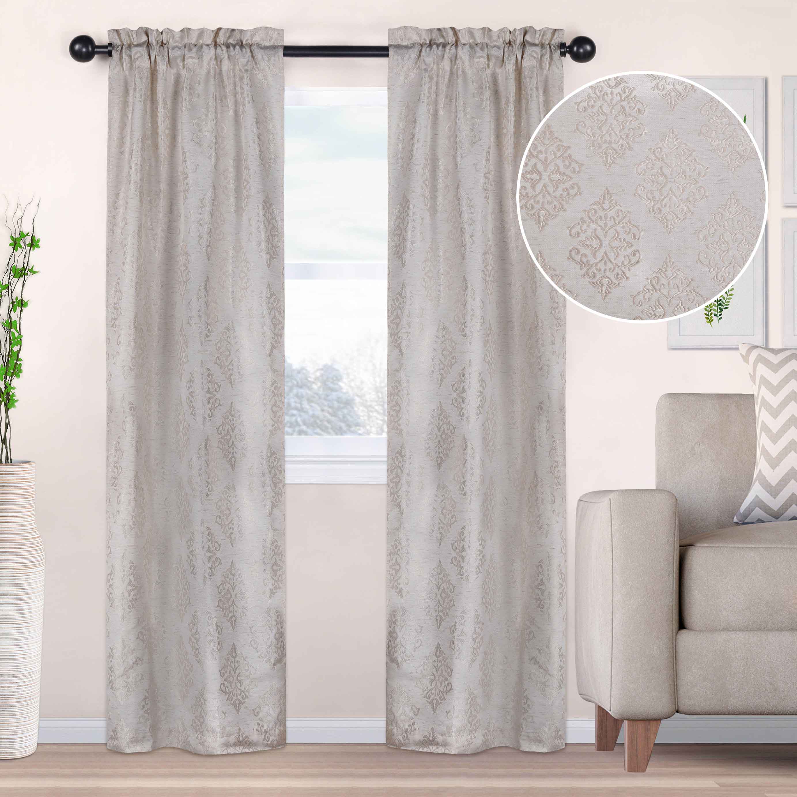 Venetian Damask Jacquard Curtain Panels - Set of 2 Luxury Window Treatments for Living Room & Bedroom Decor