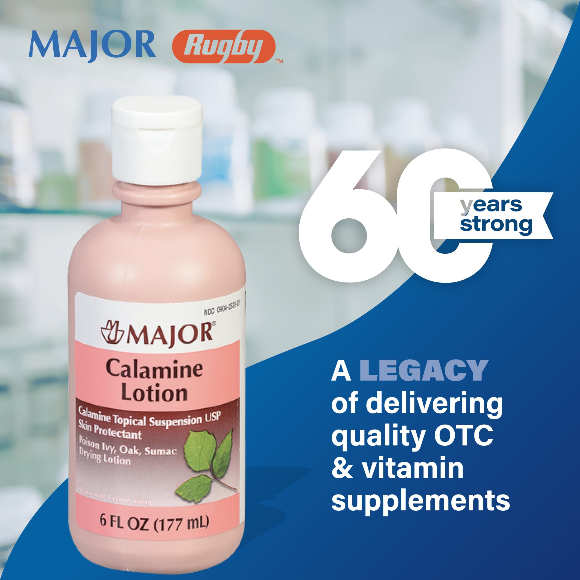 MAJOR Calamine Lotion - USP Certified Skin Protectant for Itch Relief & Poison Ivy - 6 Fl Oz (177 mL) - Soothes Bug Bites, Sunburn & Rashes for Outdoor Activities & Skin Care