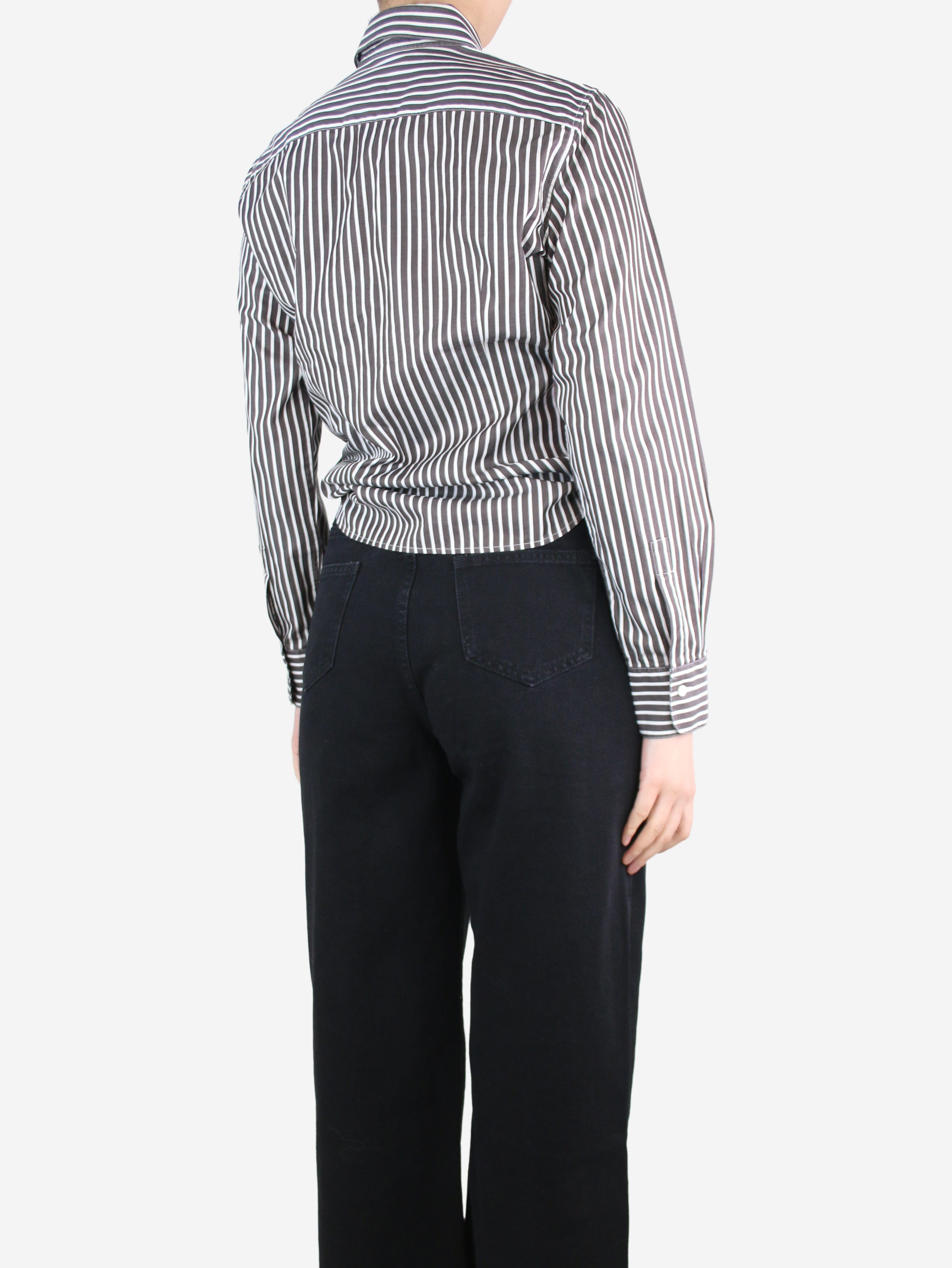 Stylish Brown Striped Casual Shirt for Women - Size UK 10 (US 6) - Perfect for Office, Dating & Everyday Wear