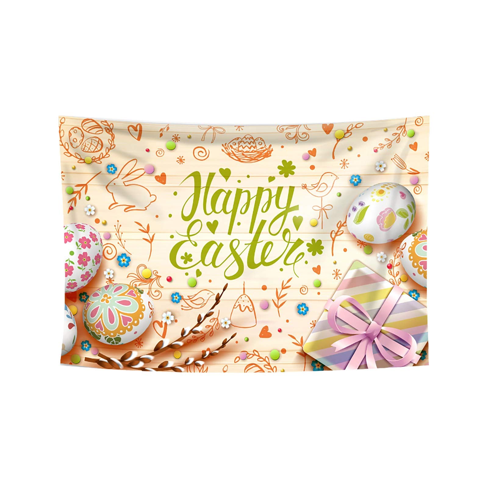 Easter Rabbit Eggs Artistic Tapestry Wall Hanging Decor - Colorful Bohemian Tapestry for Bedroom, Living Room, Dorm - Easter & Christmas Gnome Ornament Home Decor