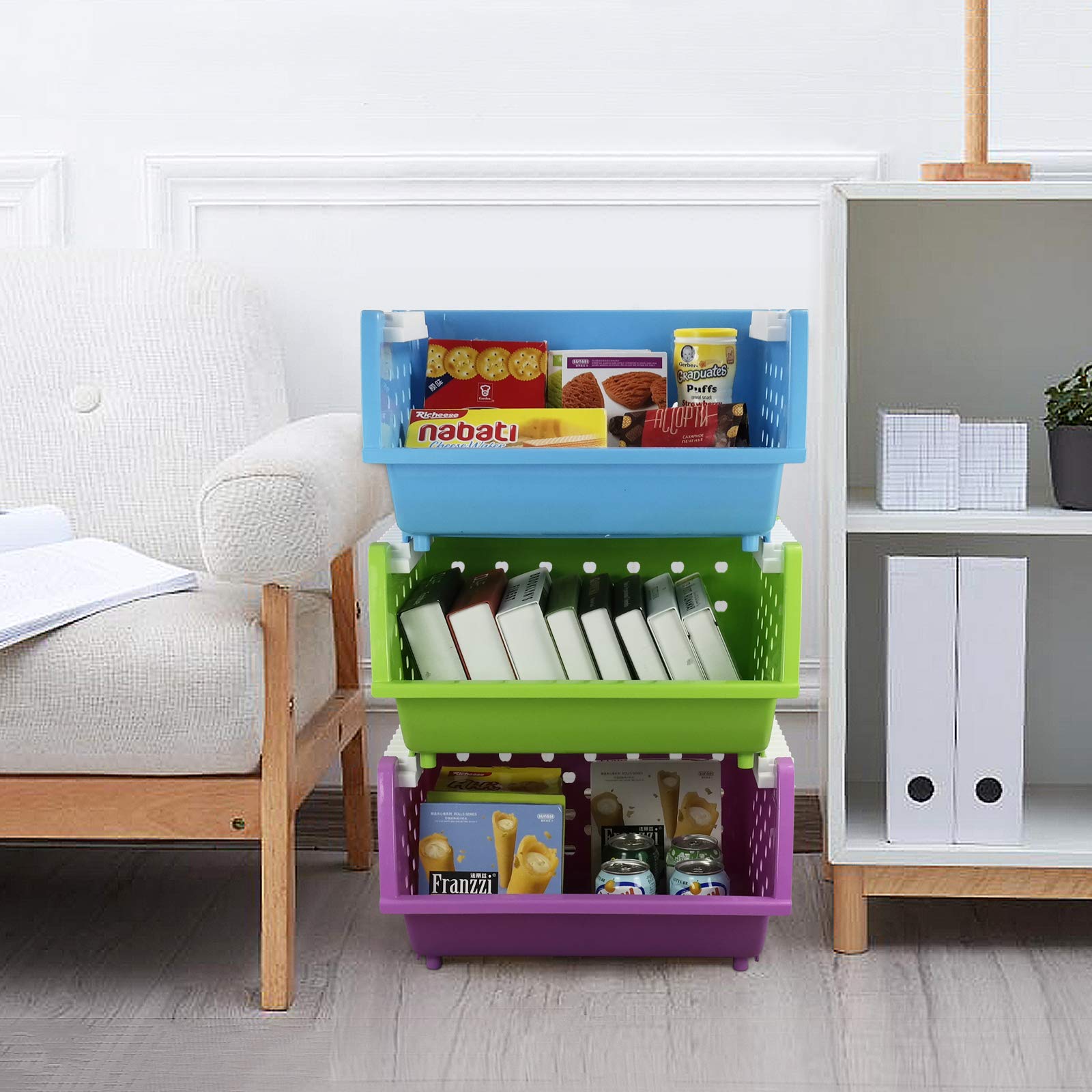 4-Pack Colorful Stackable Storage Baskets for Home Organization