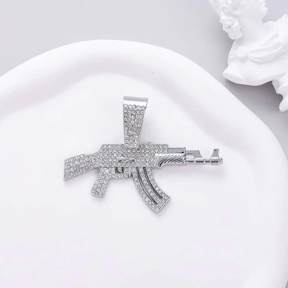 18K Gold AK47 Pendant Necklace for Men - Iced Out VVS Moissanite Hip Hop Gun Jewelry - Perfect for Rappers, Streetwear Fashion & Gift Giving