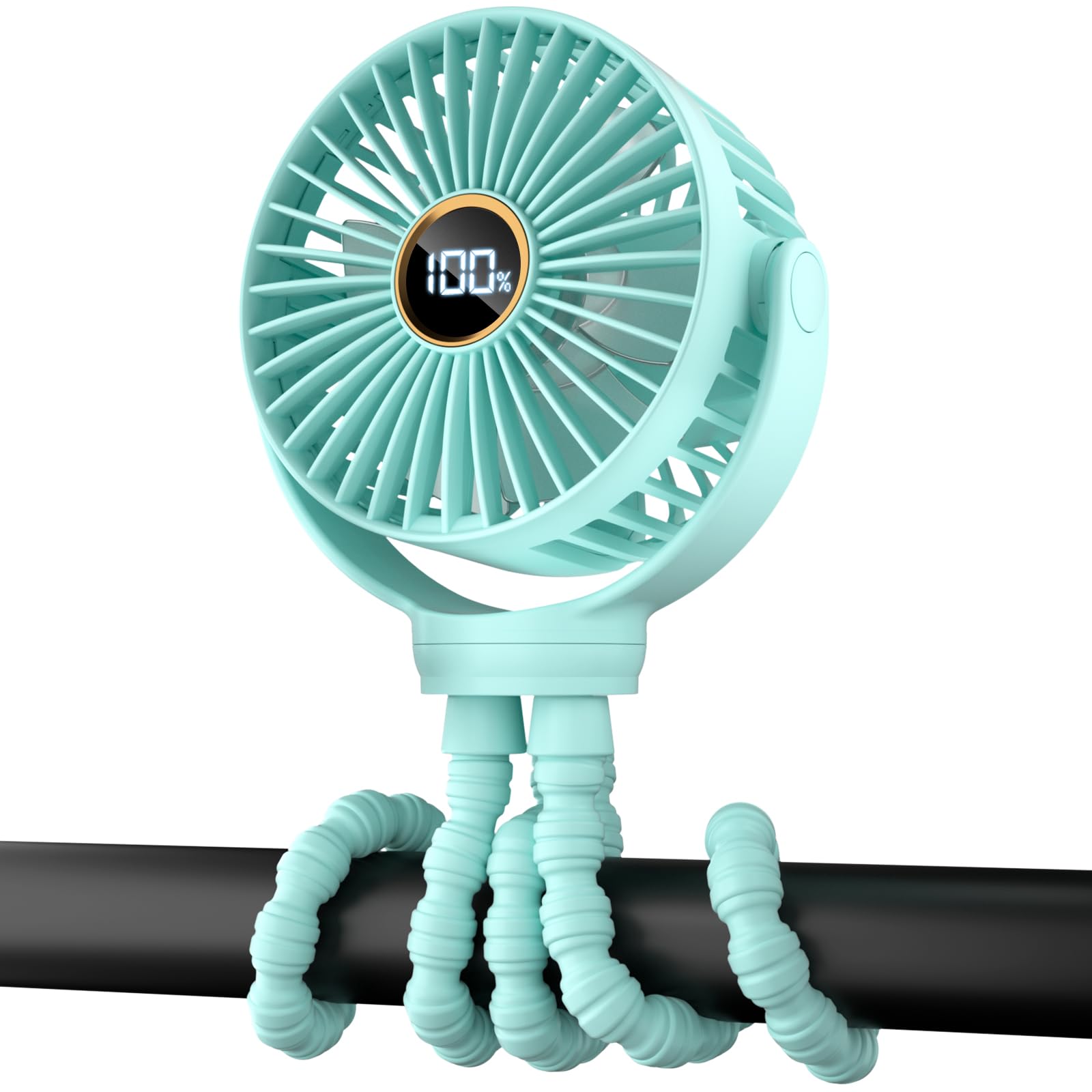 Portable Rechargeable Stroller Fan with 360° Rotation - 3 Speed Adjustable Battery Powered Mini Fan for Baby Stroller, Car Seat, Crib, Bike & Treadmill - Perfect for Outdoor Activities, Travel & Nursery Cooling