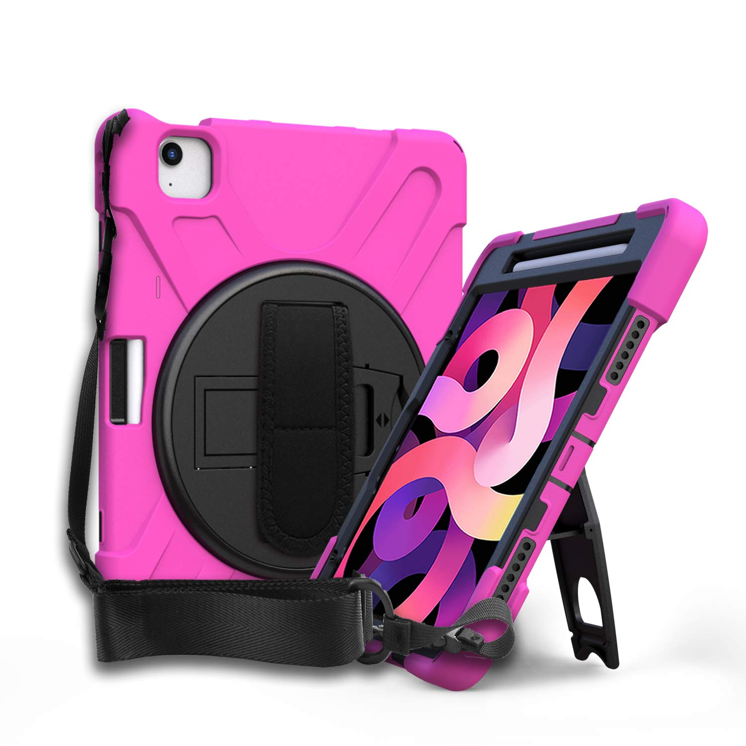 Shockproof Heavy Duty Case with Stand & Shatterproof Ceramic Screen Protector for iPad Air 4th/5th Gen (2020/2021) - Hot Pink | Perfect for Travel, Work & Outdoor Protection