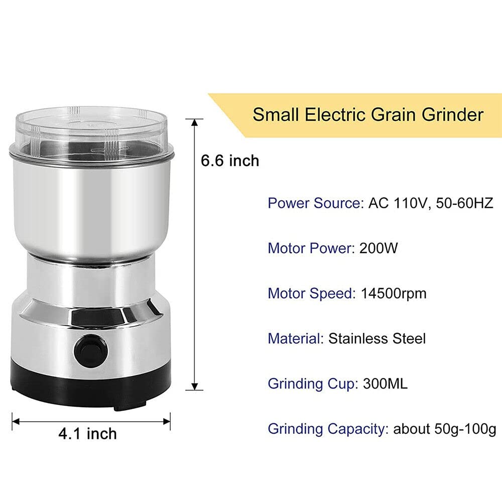 Electric Mini Spice & Coffee Grinder - 10s Fast Grinding Portable Dry Grain Mill for Coffee Beans, Nuts, Spices & Seasonings - Perfect for Home Kitchen, Camping & Travel Use