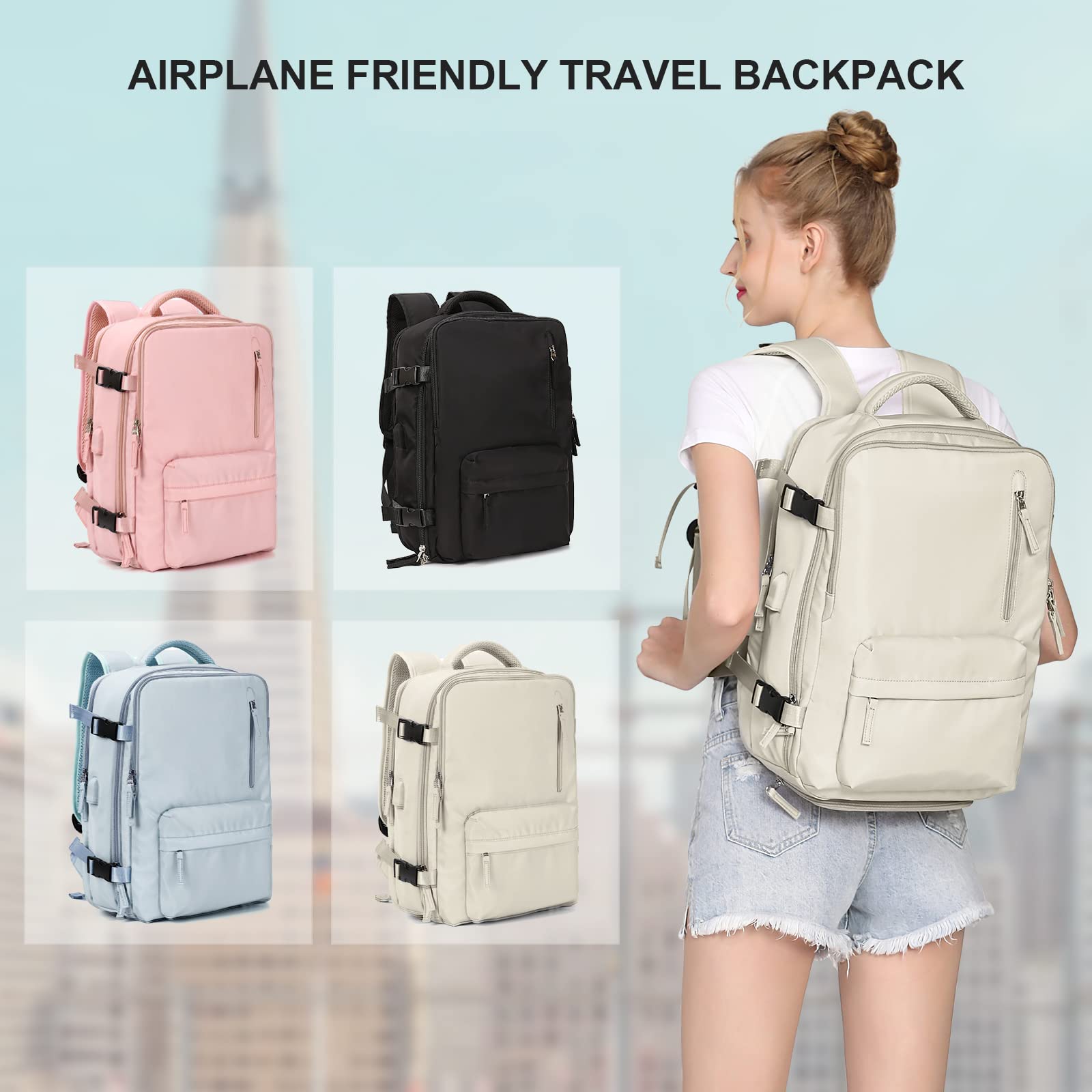 Coowoz Travel Backpack for Women & Men - Airline Approved Carry On Backpack, Large Waterproof Hiking Backpack for Outdoor Sports, Casual Daypack with 15.6