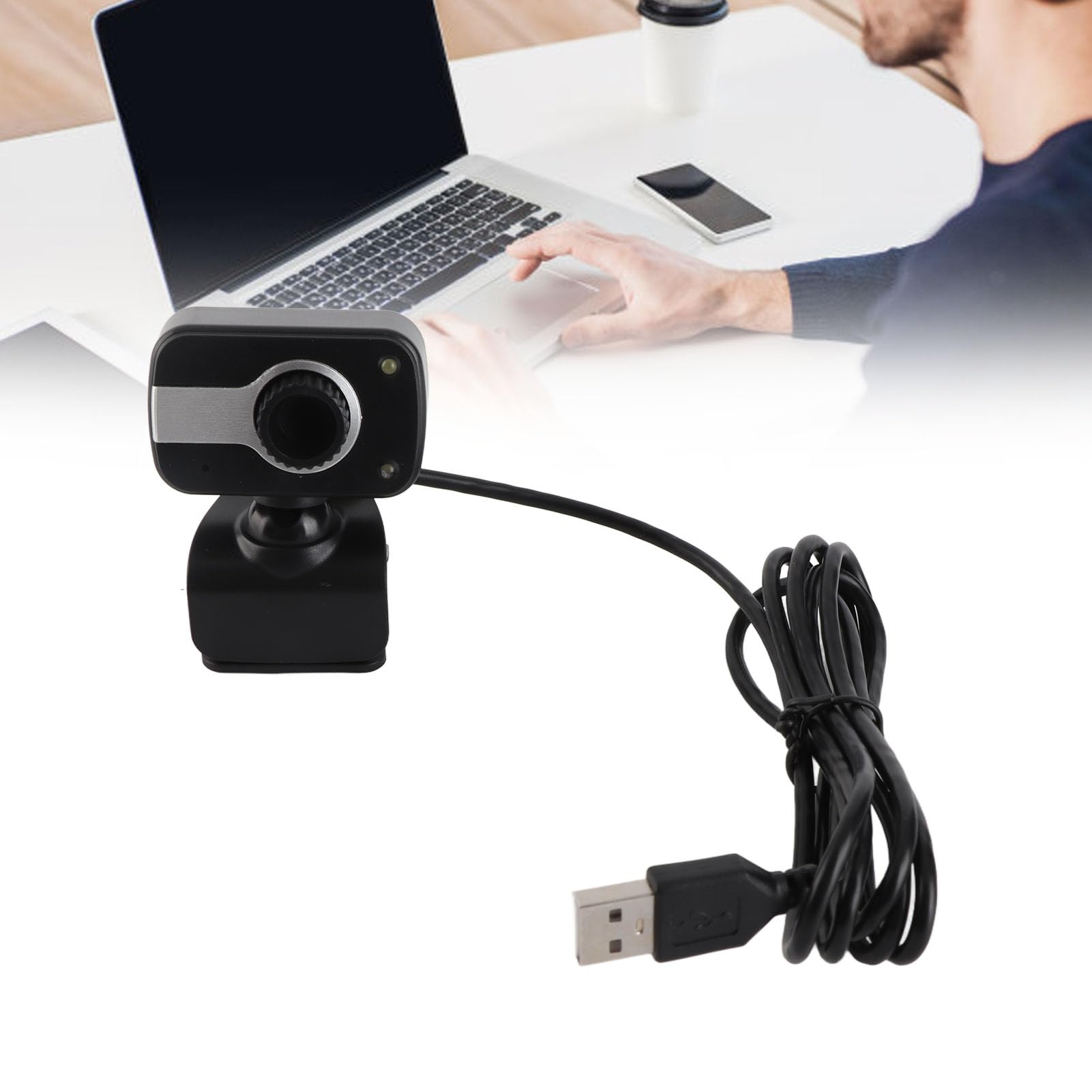 Akozon 1080P HD USB Webcam with Built-in Microphone, 0.3MP, 360° Rotatable, Night Vision LED Light - Compatible with Laptop, Desktop, Zoom, Skype, Teams for Video Conferencing, Online Classes & Streaming