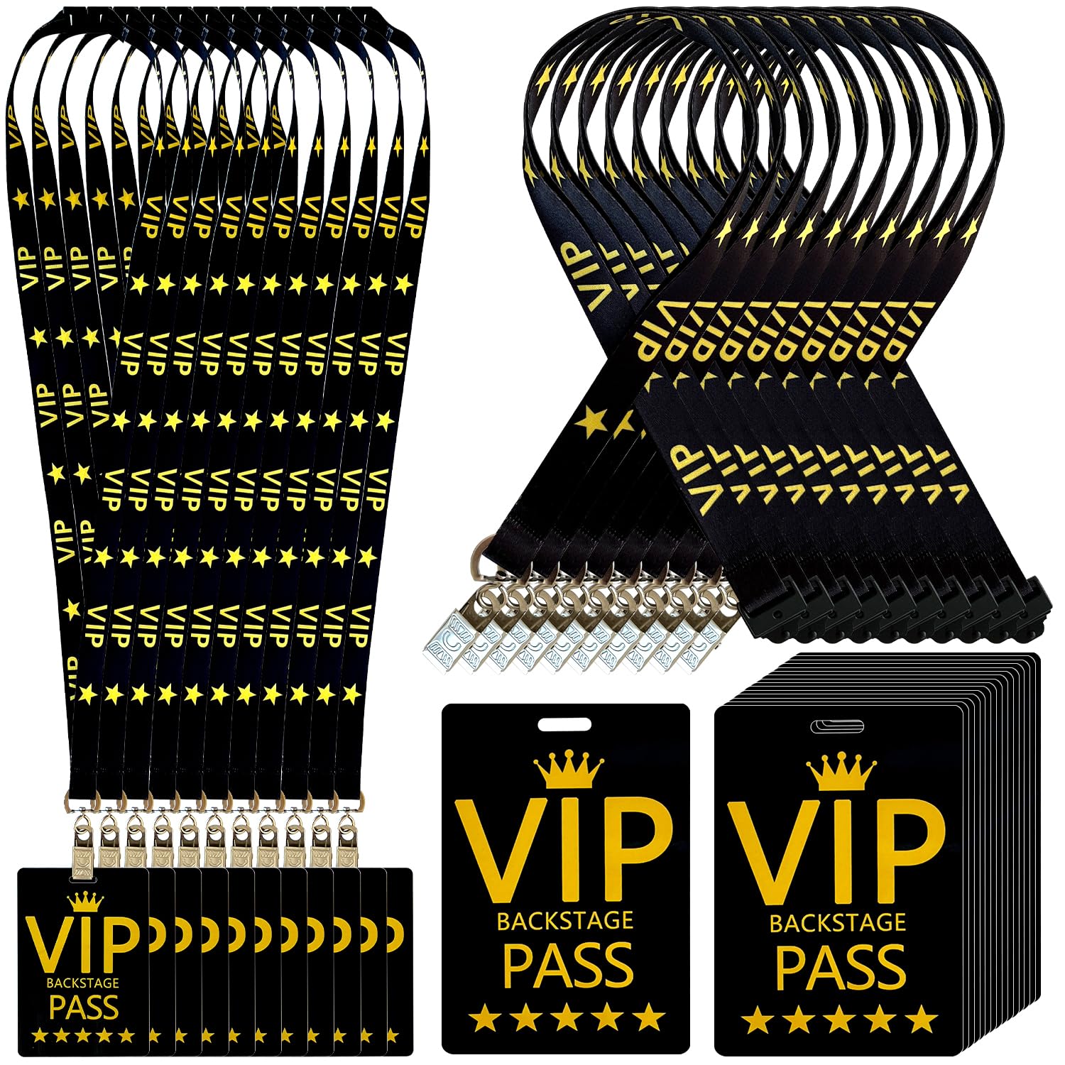 VIP Badge Lanyards with PVC Pass Cards - 30 Sets Black Breakaway Lanyards for Events & Parties