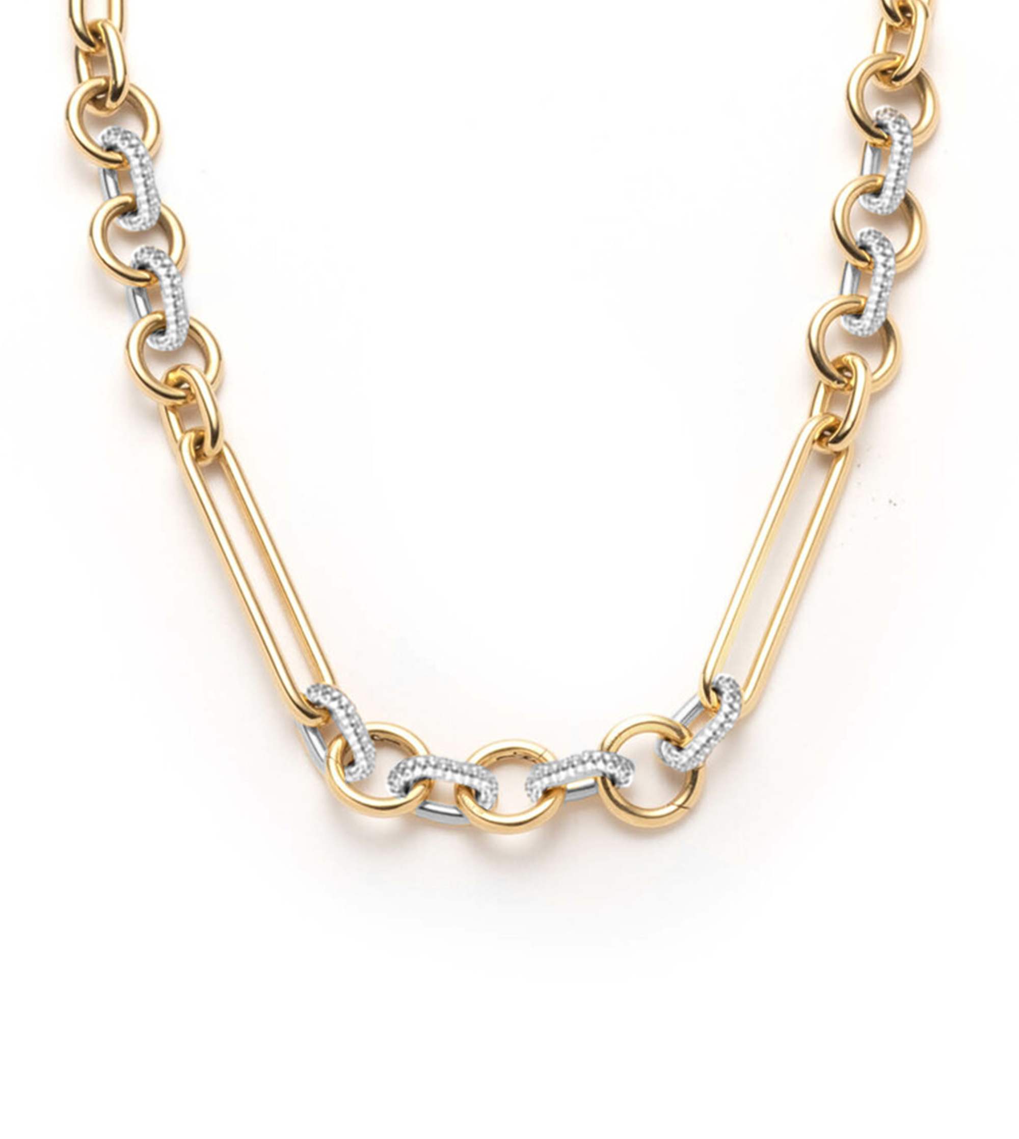 Stylish Oversized Pave Feature Mixed Clip Chain - Trendy Layered Necklace for Women, Perfect for Parties, Date Nights & Special Occasions