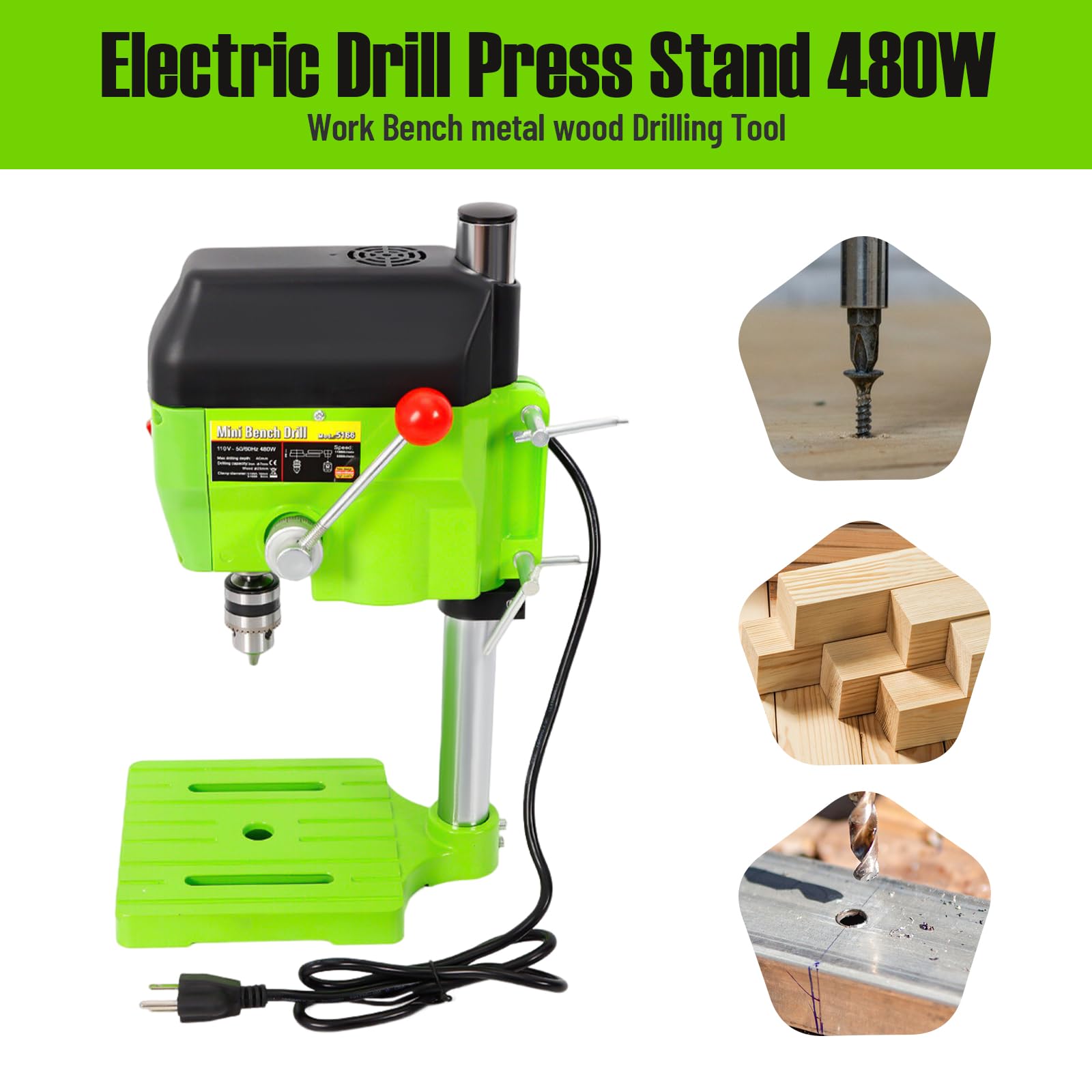 480W Benchtop Drill Press - 2-Speed Adjustable Mini Table Electric Drill for Home DIY & Furniture Installation | Portable Compact Design for Woodworking, Metalworking & Craft Projects