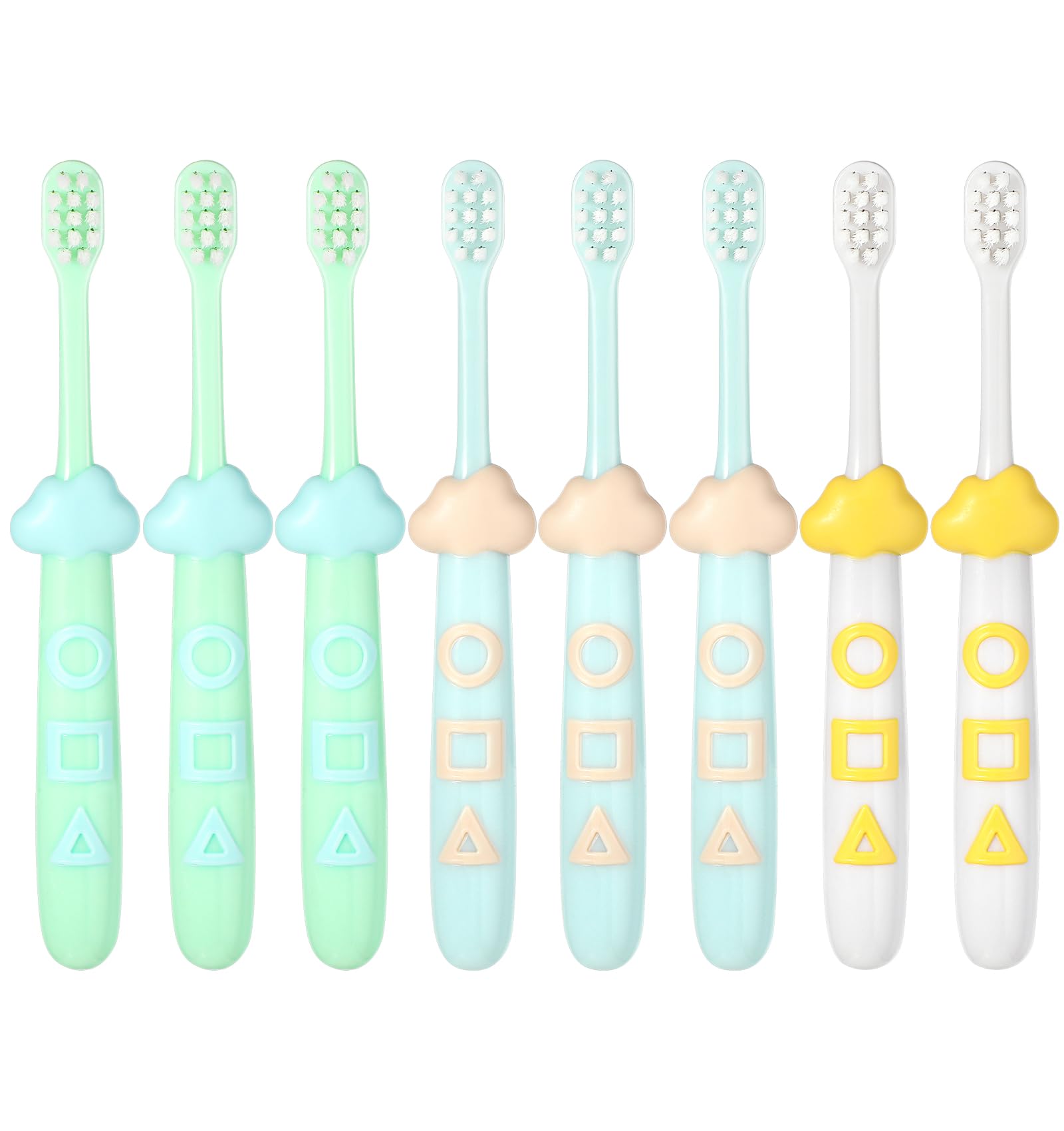 8 Pack Kids Toothbrushes with Soft Bristles - Colorful Clouds & Geometric Designs for Toddlers Ages 2-12 | Gentle Dental Care for Morning & Night Routine, Travel, School & Home Use
