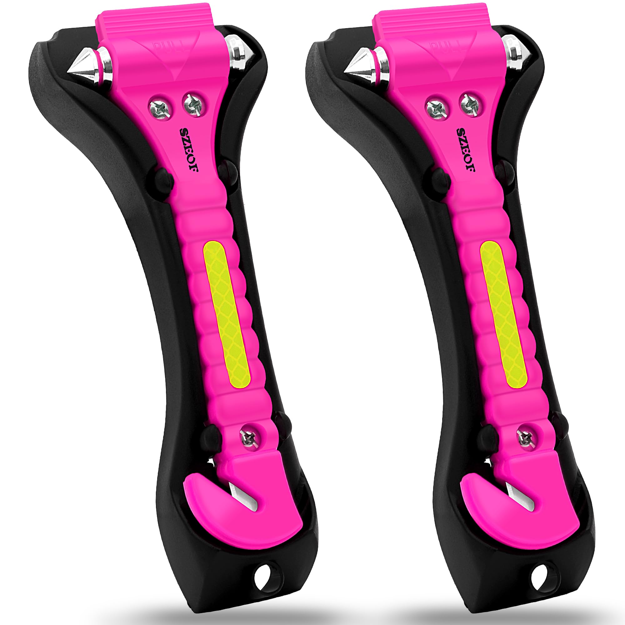 Emergency Car Window Breaker & Seatbelt Cutter - 2 Pack Pink Safety Hammer for Vehicle Escape - Multi-Tool for Roadside Emergencies, Accidents & Natural Disasters - Essential Car Emergency Kit for Drivers & Passengers