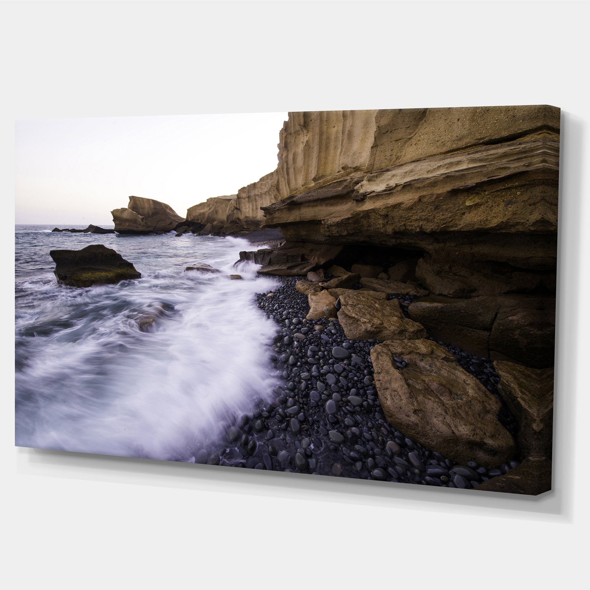 Rolling Stones at Beach Seashore Canvas Art Print - 32x16 Inch Blue Wall Decor - Perfect for Living Room, Bedroom & Office Decor