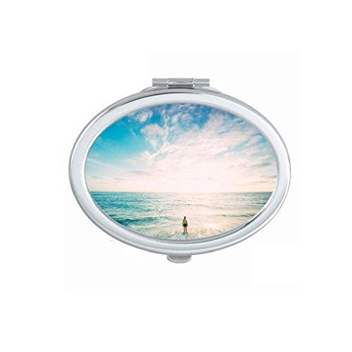 DIYthinker Ocean Sand Beach Sea Picture Mirror - Portable Foldable Double-Sided Makeup Mirror for Travel, Home & Vanity Use