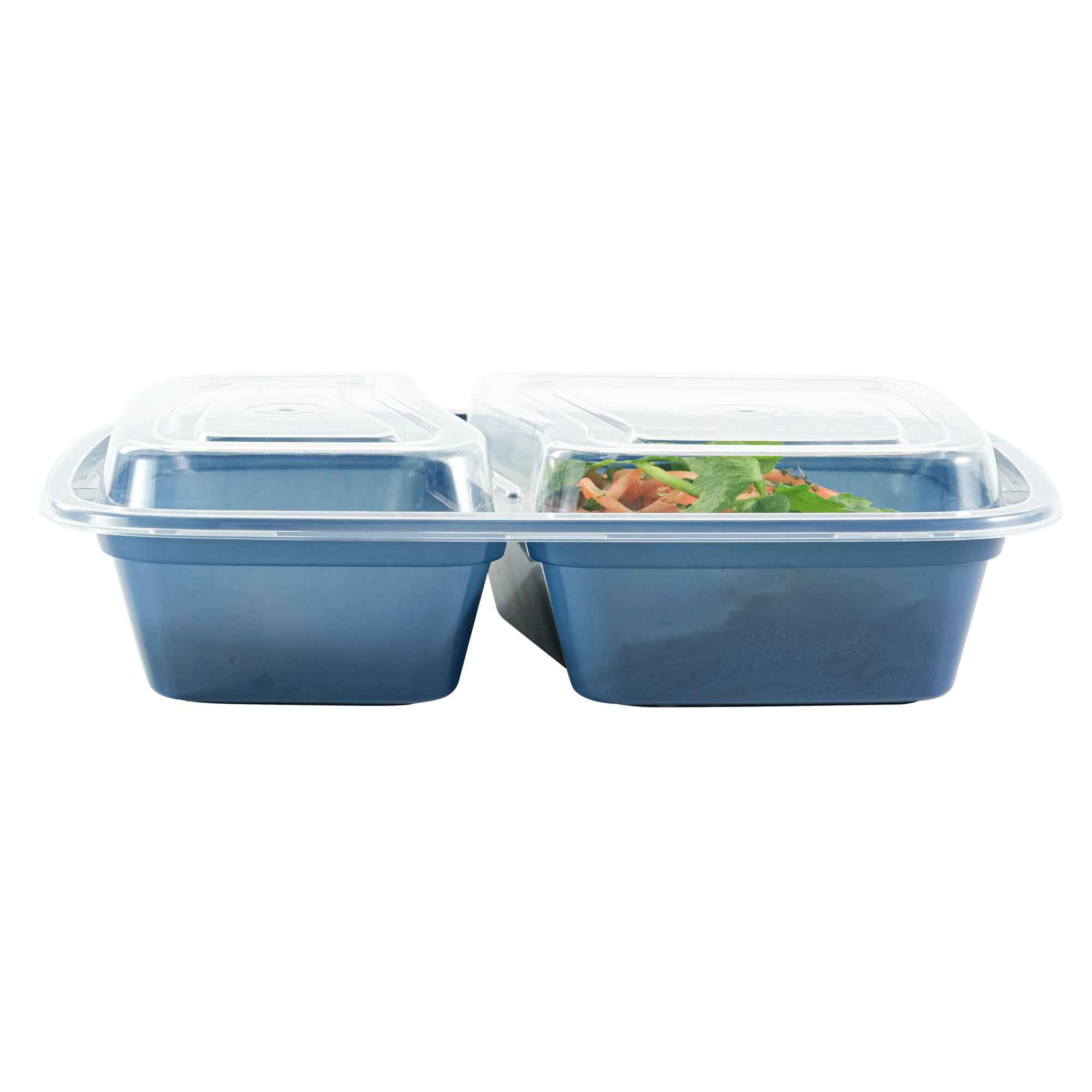 32 oz Midnight Blue Plastic 2-Compartment Food Storage Containers with Clear Lids - Microwave Safe, 8.75