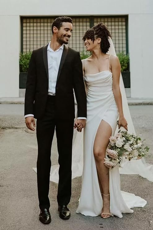 Elegant Boho Wedding Dresses for Women - Spaghetti Strap Mermaid Satin Beach Bridal Gown | Perfect for Beach Weddings, Destination Elopements & Boho-Chic Bridal Looks