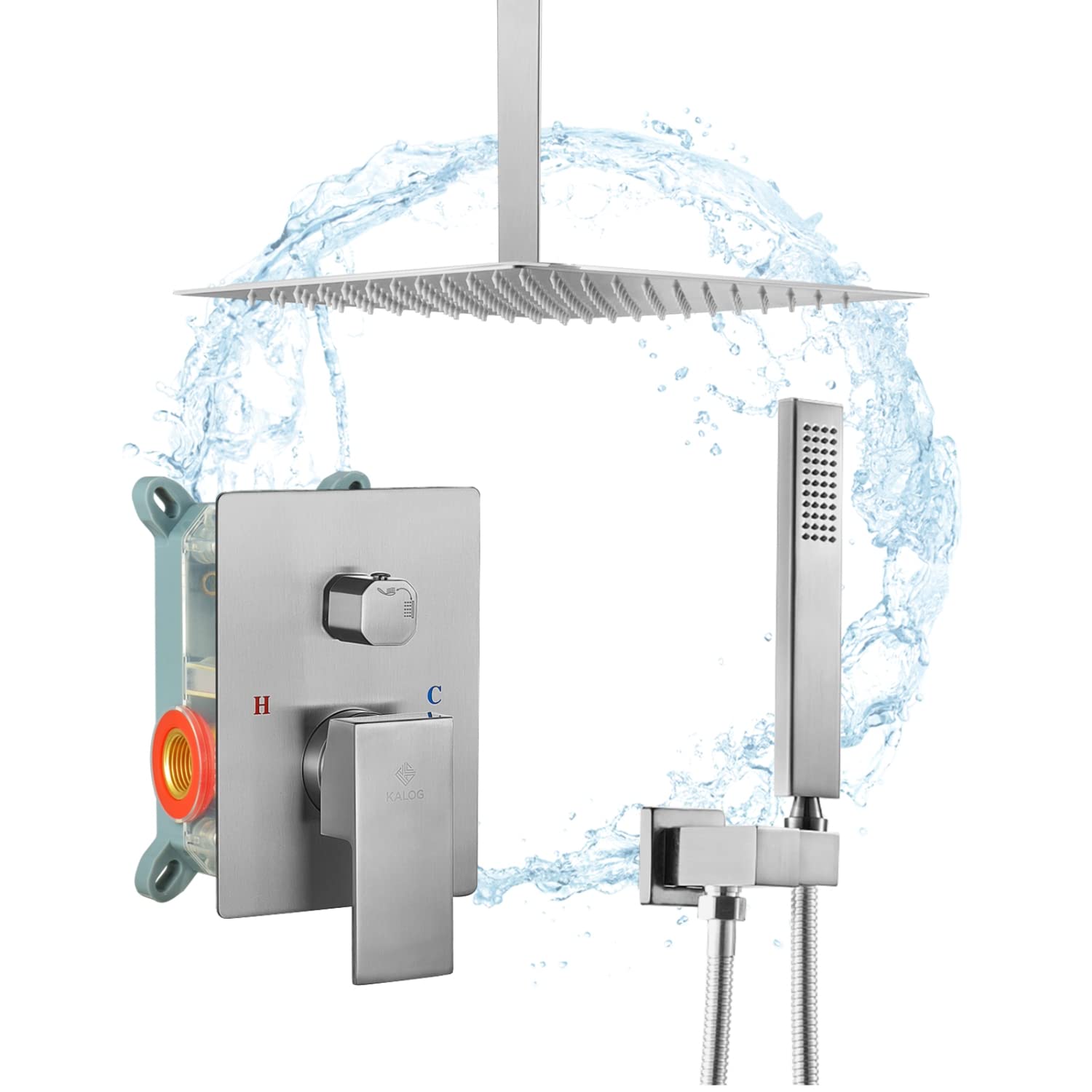 Kalog Rain Mixer Shower System with Massage Jets - Premium Brass Bathroom Faucet Set with 12
