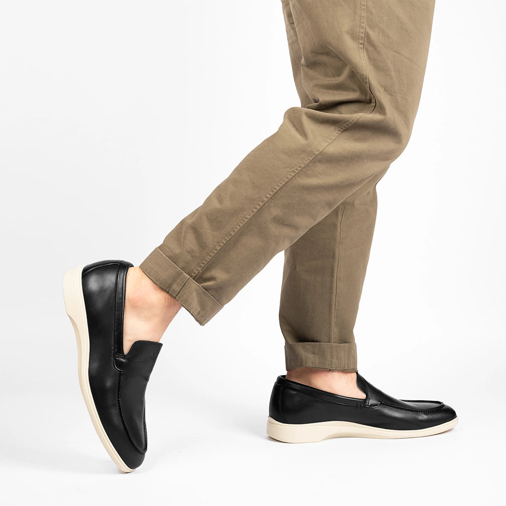 Premium Genuine Leather Loafers for Men - Obsidian & Cream Color - Comfortable Slip-On Shoes for Casual Wear, Office & Travel