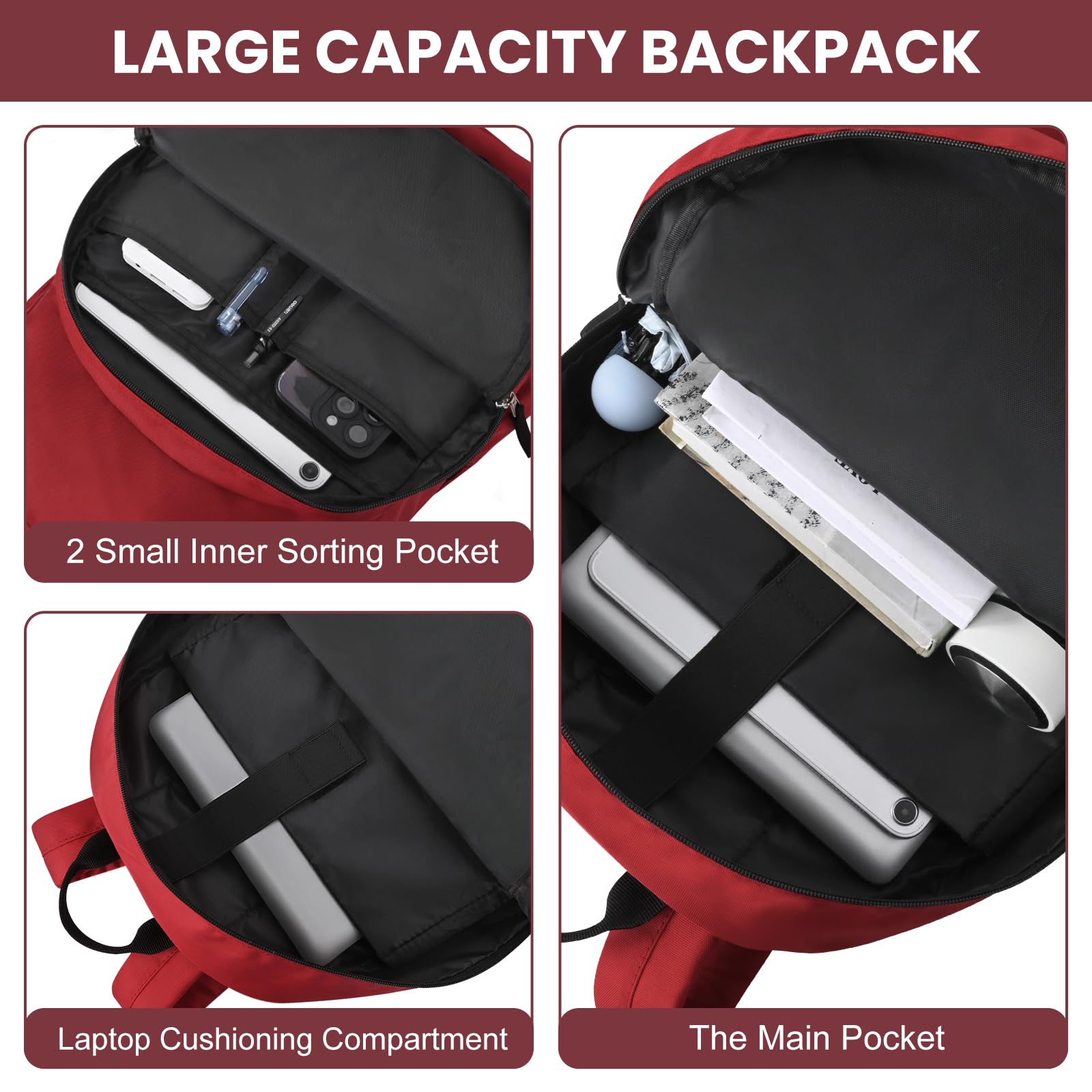 Water Resistant Travel Backpack for Women & Men - 15.6 Inch Laptop Backpack, College Bookbag for School, High School & Middle School Students - Durable Red Backpack for Teens (Ideal for Commuting, Campus Life & Weekend Getaways)