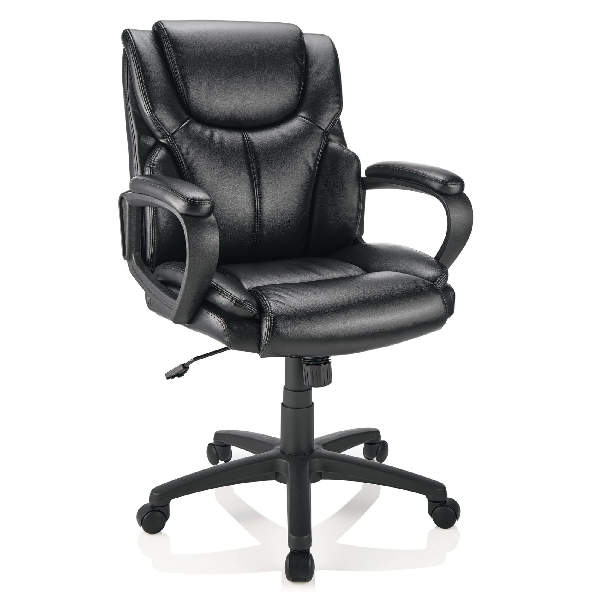 Brenton Studio® Mayhart Vinyl Mid-Back Office Chair - Black | Ergonomic Desk Chair for Home & Office Workspace, Comfortable Computer Chair for Long Hours Sitting