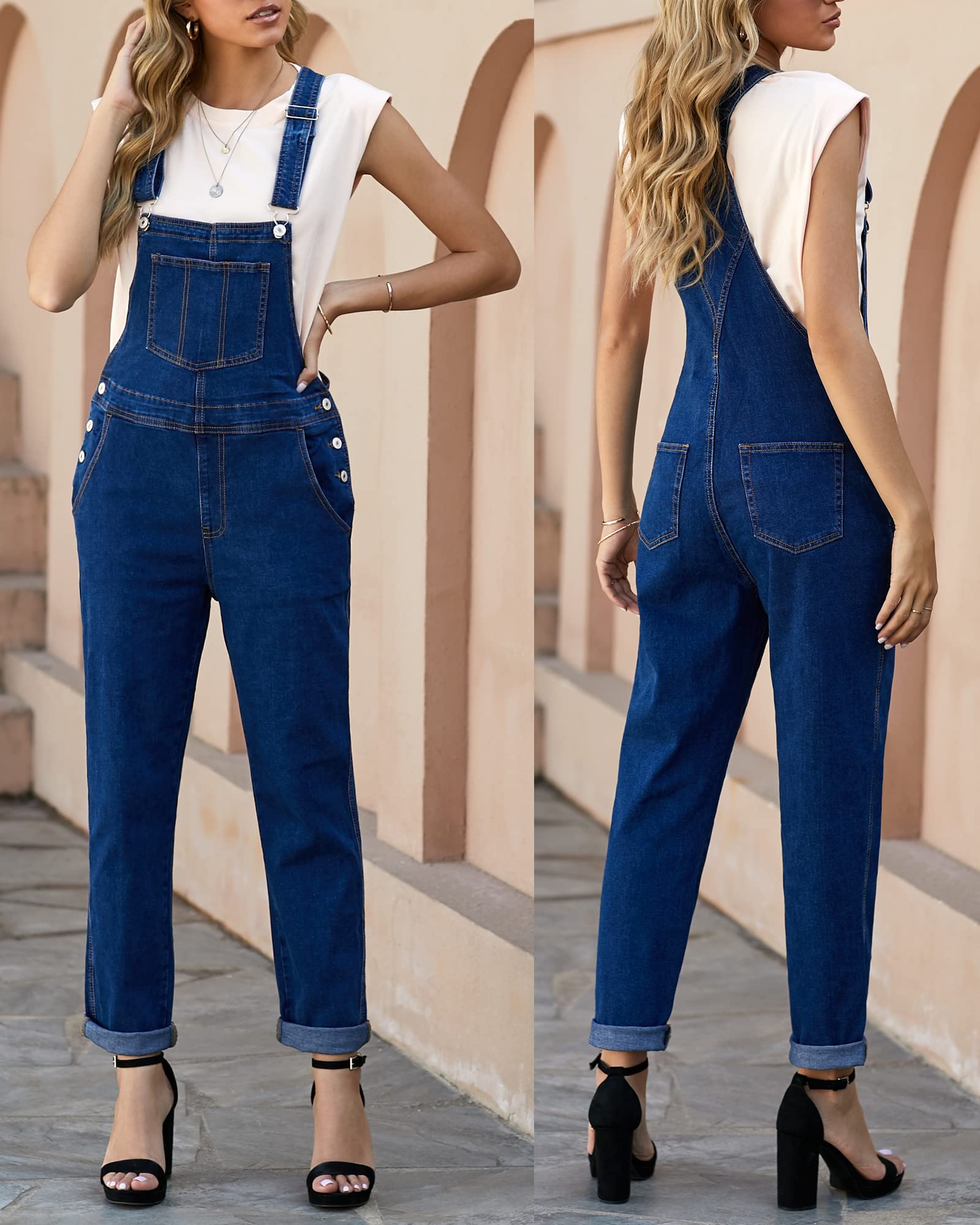 Luvamia Women's Stretchy Adjustable Denim Overalls - Casual Bib Jumpsuit Pants with Comfort Fit - Perfect for Work, Outdoor Adventures & Everyday Wear