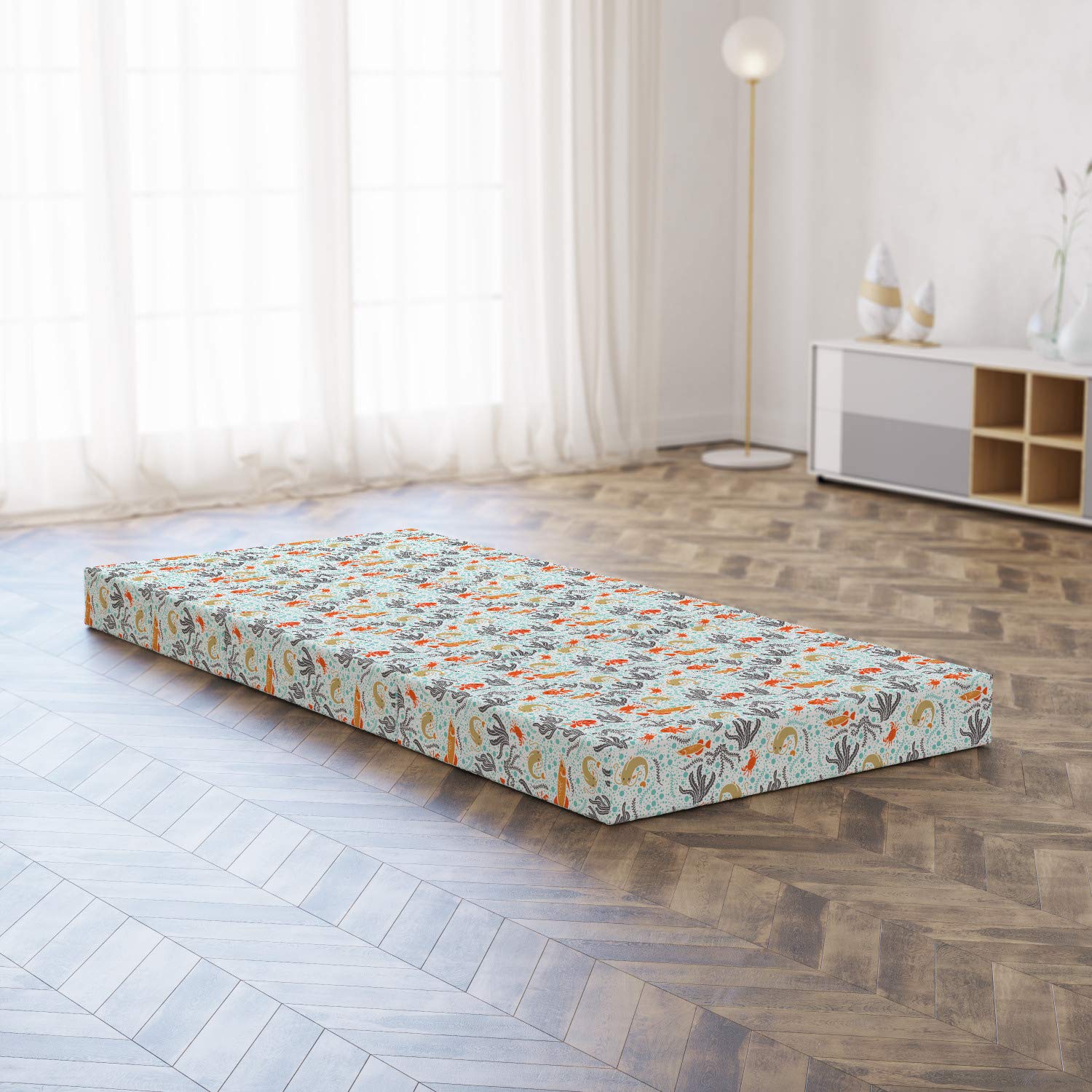 Ambesonne Marine Foldable Mattress - Ocean Bubbles & Reef Design, 74.8