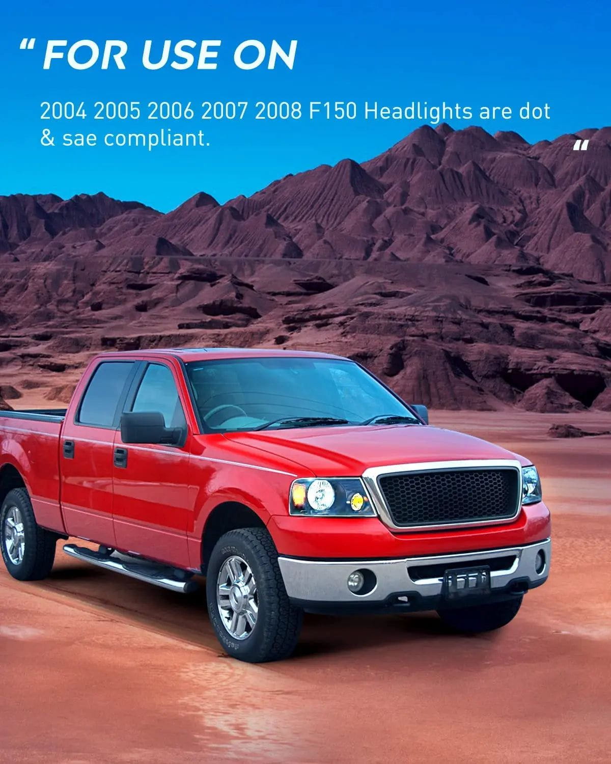 2004-2008 Ford F150 & 2006-2008 Lincoln Mark LT Black Headlight Assembly with Amber Reflector - Replacement Headlights for Improved Night Driving Visibility