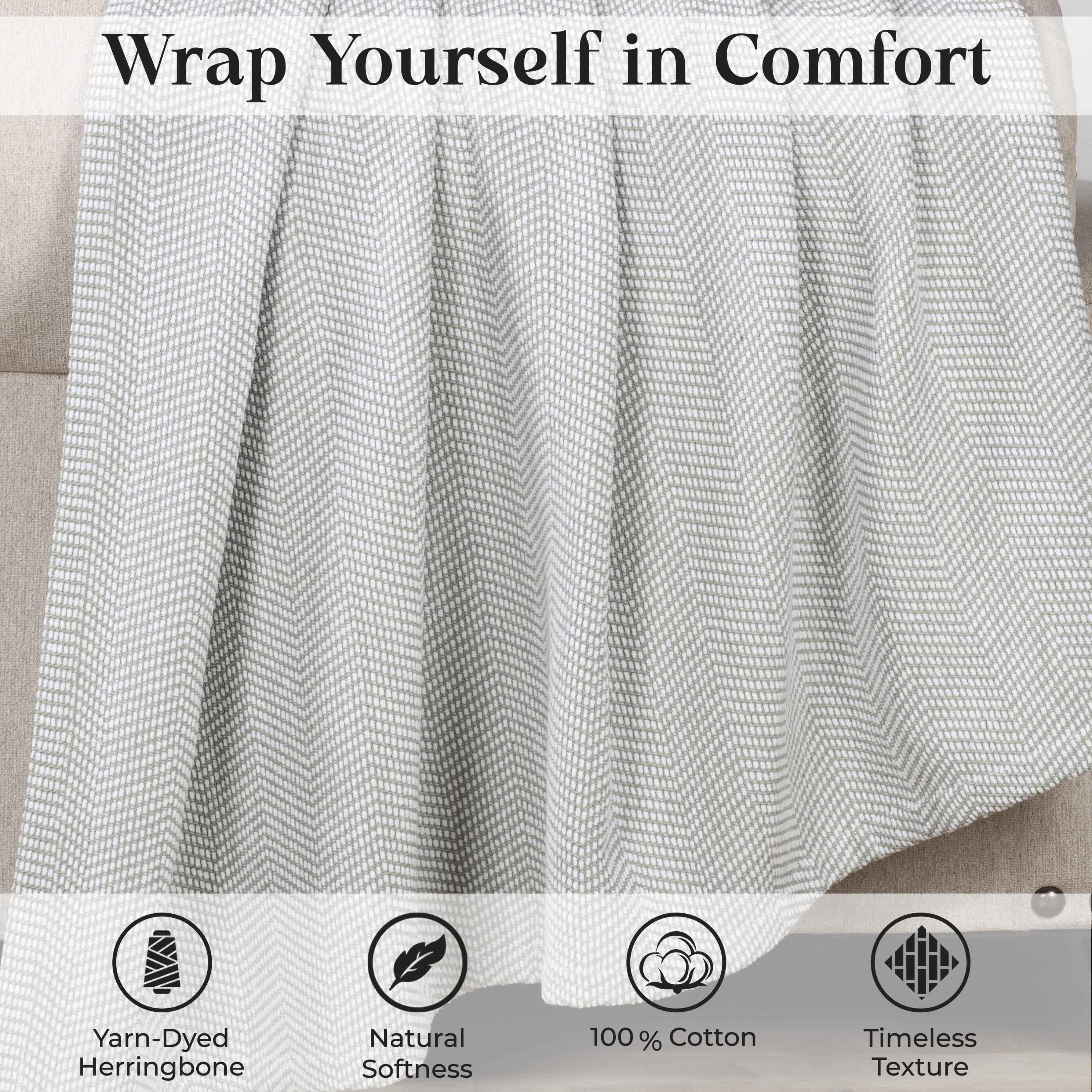Soft & Cozy Maya Chenille Herringbone Cotton Blanket - Medium Weight Throw Blanket for Bed, Sofa & Couch - Perfect for Home Decor, Gift & Winter Warmth
