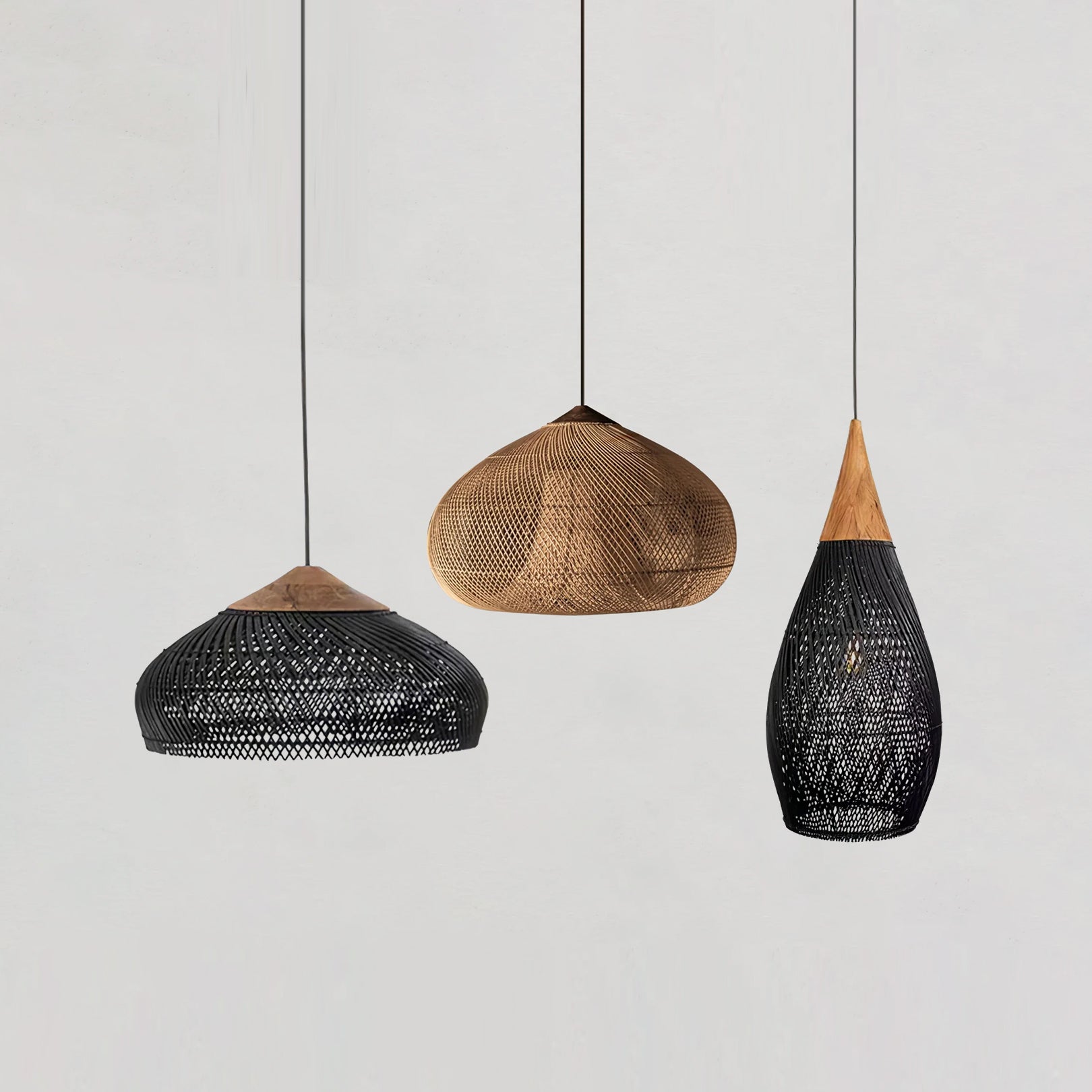 Handwoven Rattan Pendant Light - Boho Natural Woven Hanging Lamp for Bedroom, Living Room, Patio & Outdoor Decor