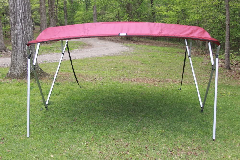 Burgundy Square Tube Frame VORTEX 4 Bow Pontoon Boat Bimini Top 8 Feet Long - Fits 91-96 Models | Sun Shade Canopy for Deck Boats & Pontoon Water Activities