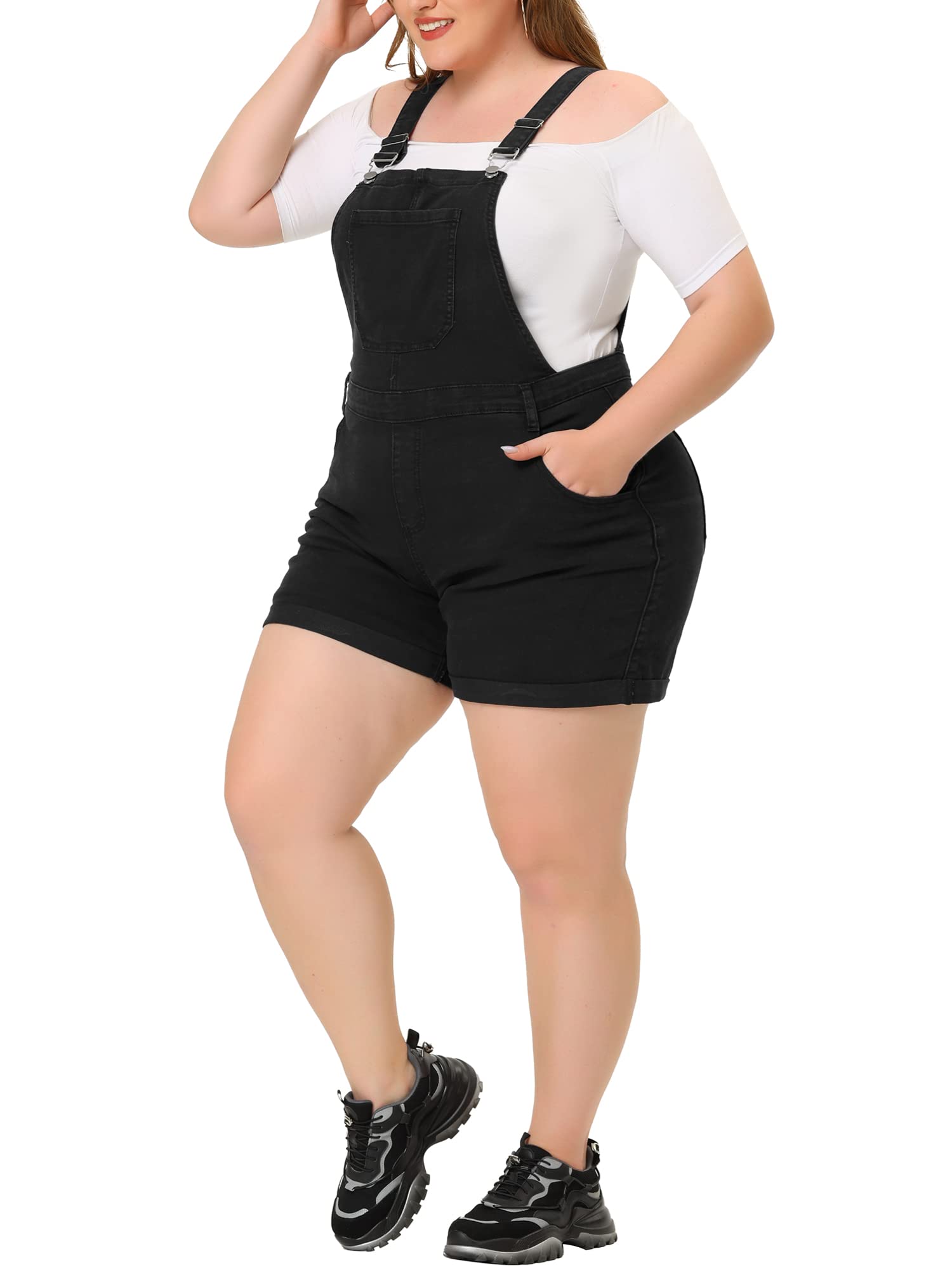 **Agnes Orinda Women's Plus Size Denim Overalls with Roll Hem & Pockets - Casual Jean Jumpsuit for Summer Outfits, Gardening & Outdoor Activities**