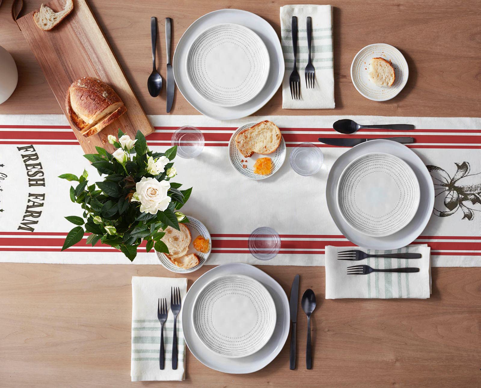 90 Inch Merry Christmas Bell Farmhouse Red Stripe Table Runner - Xmas Theme Dining Decor for Round Kitchen Coffee & End Tables | Perfect for Holiday Parties & Festive Home Decor