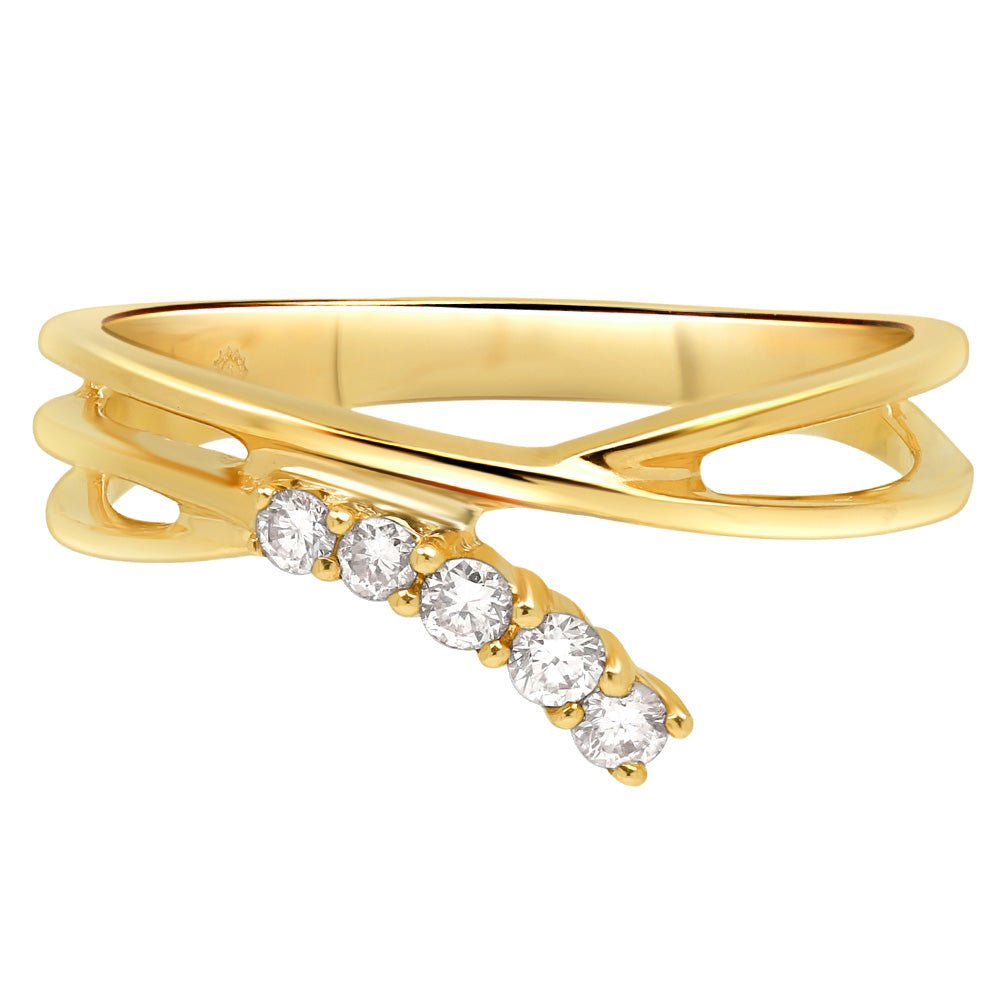 14K Yellow Gold Interlocking Diamond Criss Cross Band Ring for Women - Elegant Wedding, Anniversary, or Gift Jewelry for Her