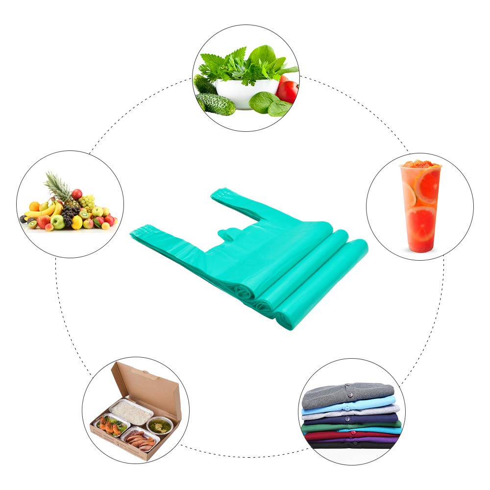 Bulk Plastic Grocery Bags with Handles - 12x20 Inch T-Shirt Bags for Shopping & Supermarkets (200 Pack, Lake Blue) | Durable & Eco-Friendly Business Plastic Bags for Retail Stores, Farmers Markets & Food Packaging