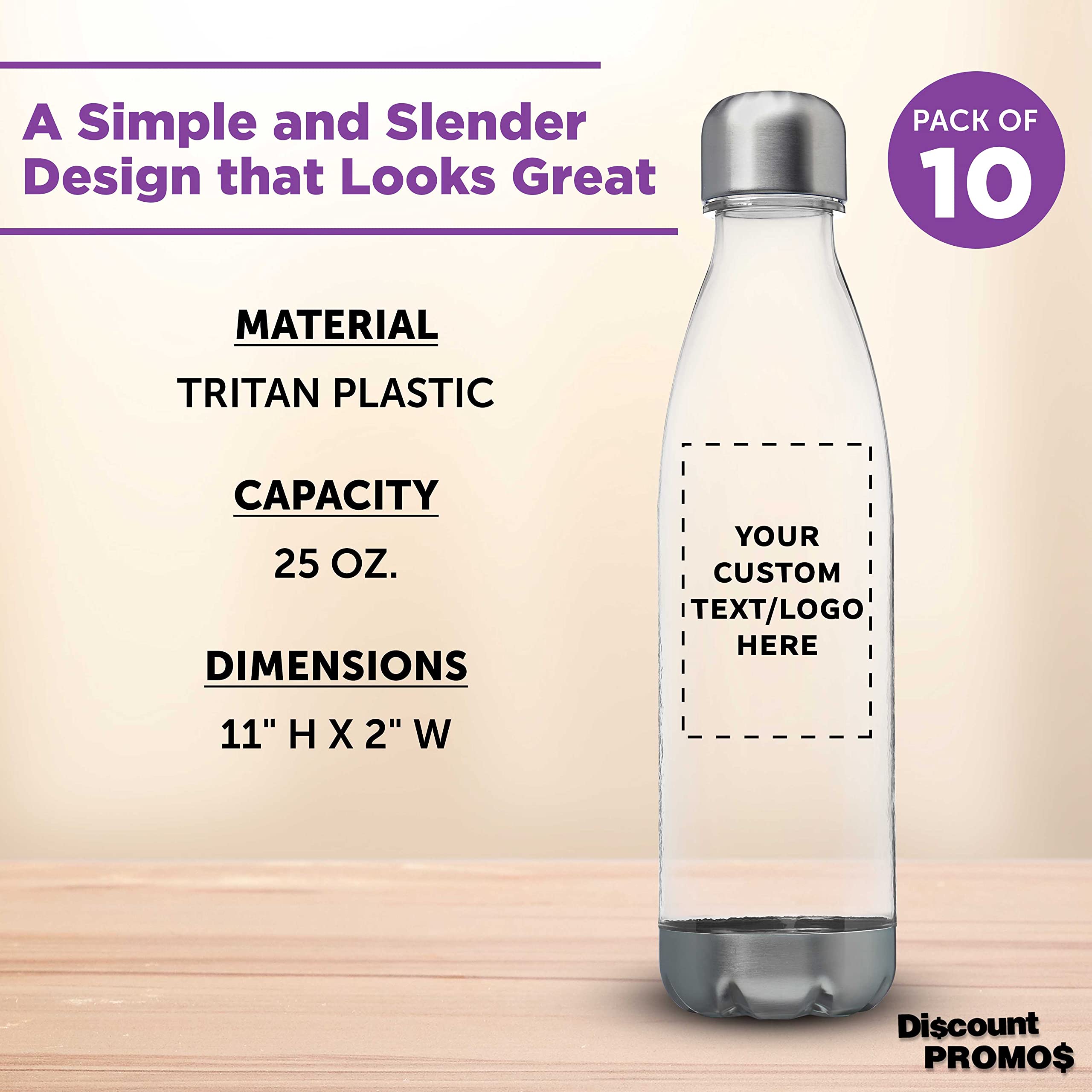 Custom Leak-Proof 25oz Plastic Water Bottles - Set of 10 BPA-Free Reusable Sports Bottles with Personalized Options | Ideal for Gym, Hiking, Cycling, Yoga & Outdoor Activities | Clear Cola-Shaped Design for Bulk Promotions
