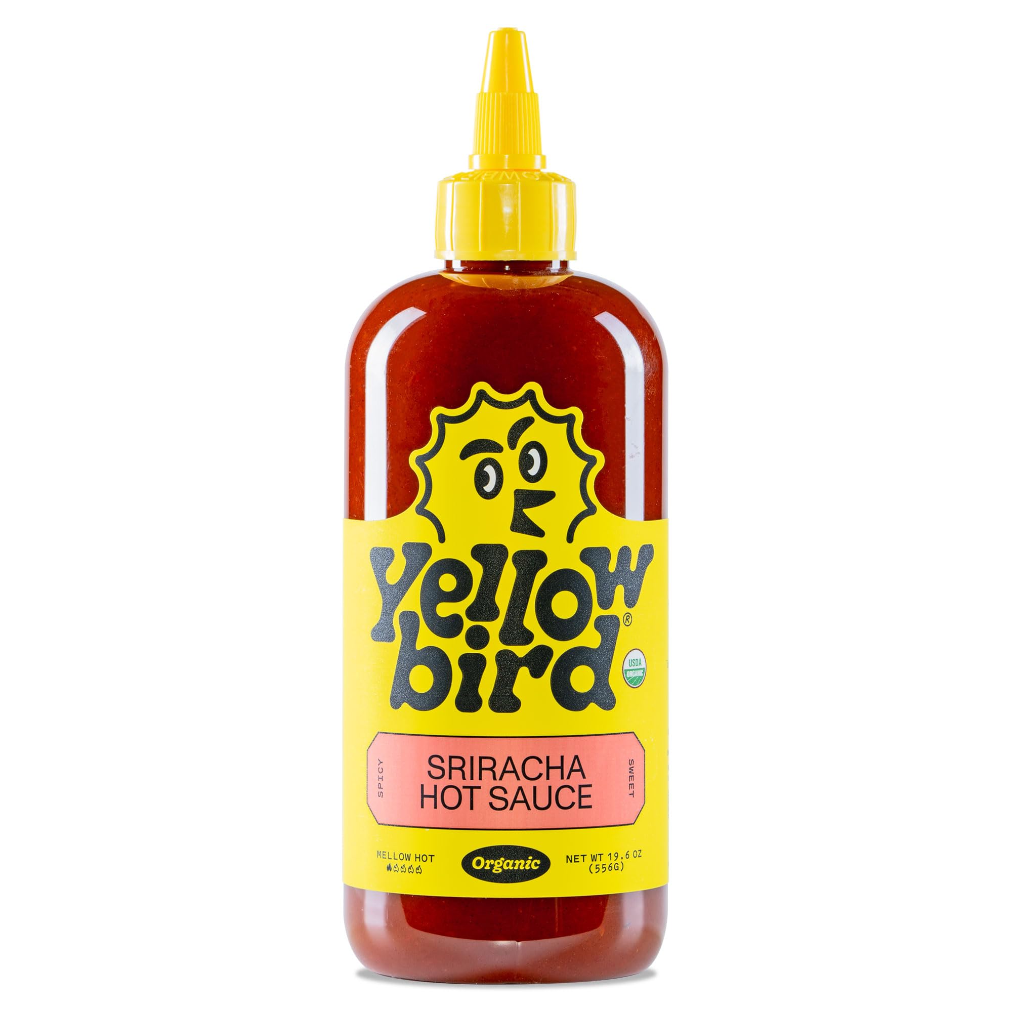Yellowbird Organic Sriracha Hot Sauce 19.6 oz - Garlic, Date & Lime Blend | Mellow Heat | Tabletop Size | Vegan & Gluten-Free | Perfect for Tacos, Burgers & Wings | Made in Texas USA