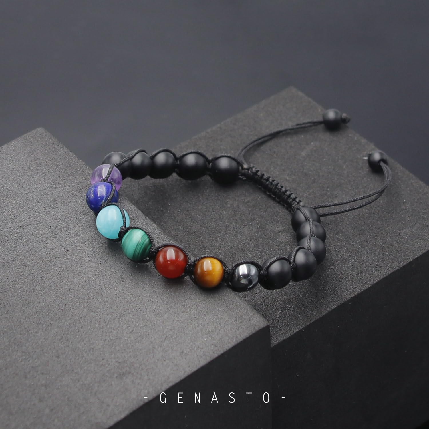 7 Chakra Bracelet with Genuine Healing Stones - GENASTO Yoga Meditation Bracelet for Men & Women, Real Crystal Beaded Wristband for Energy Balance, Stress Relief & Spiritual Wellness - Perfect for Yoga, Meditation & Daily Wear