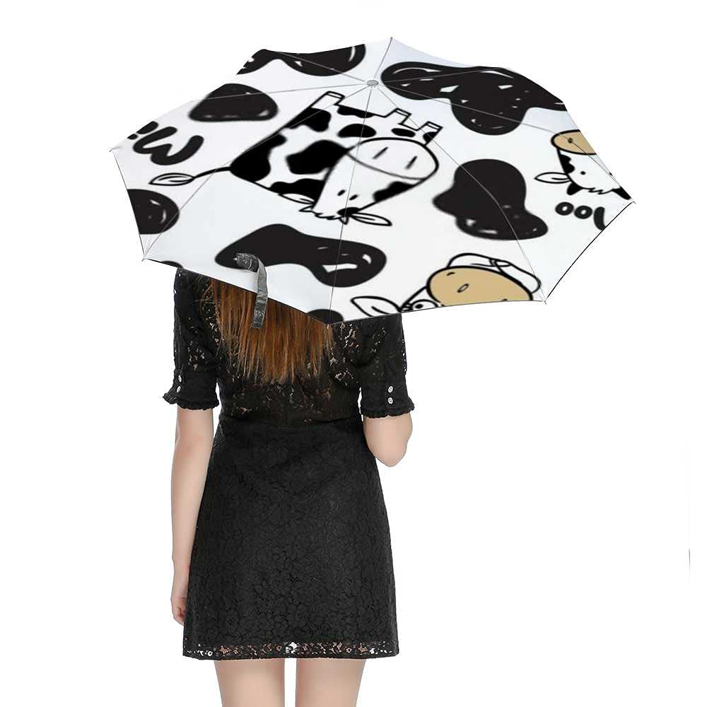 Windproof Travel Umbrella - Compact Automatic Open Close Watercolor Cow Print Rain Umbrella for Men & Women - Perfect for Golf, Commuting & Outdoor Activities