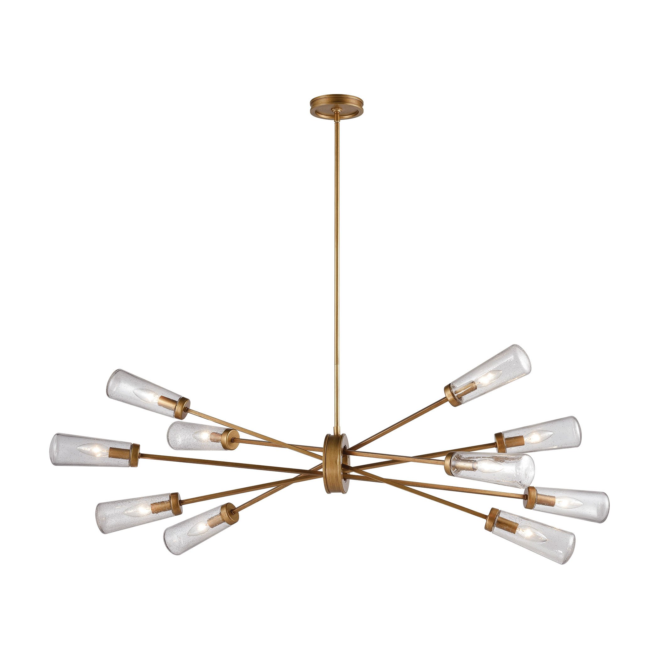 Xenia 10-Light Matte Gold Chandelier with Seedy Glass - Elegant Dining Room Lighting for Modern Home Decor